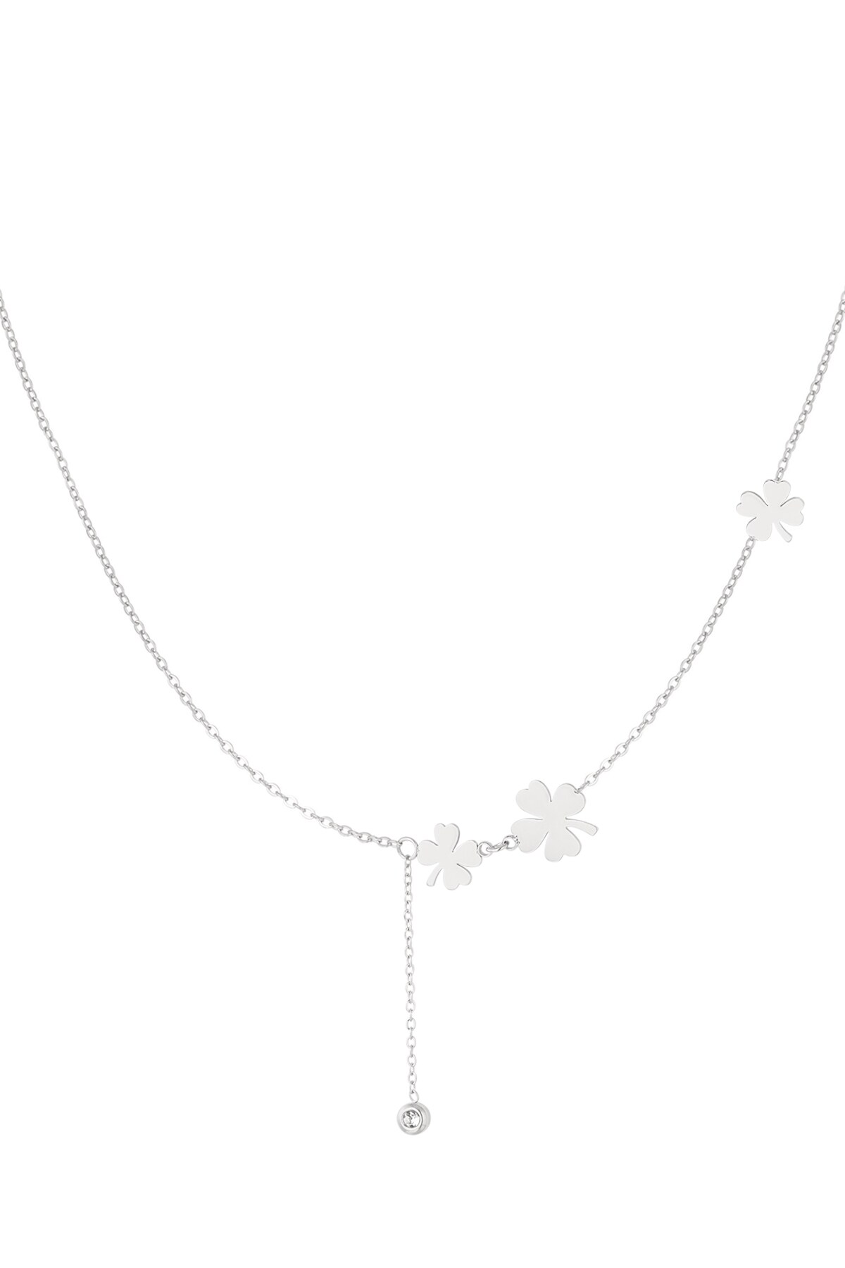 Necklace three clovers and stone - Silver color h5 