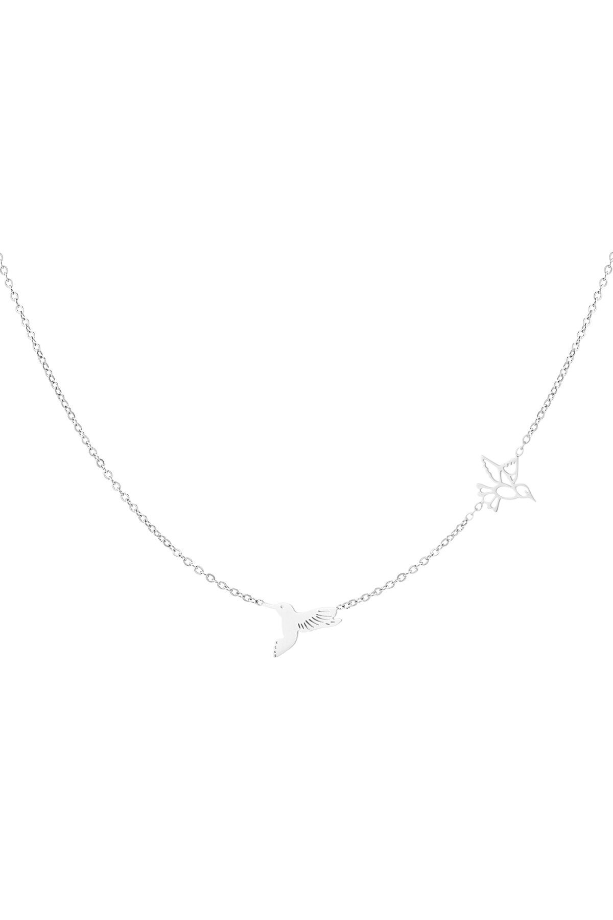 Necklace 2 birds - Silver color h5 