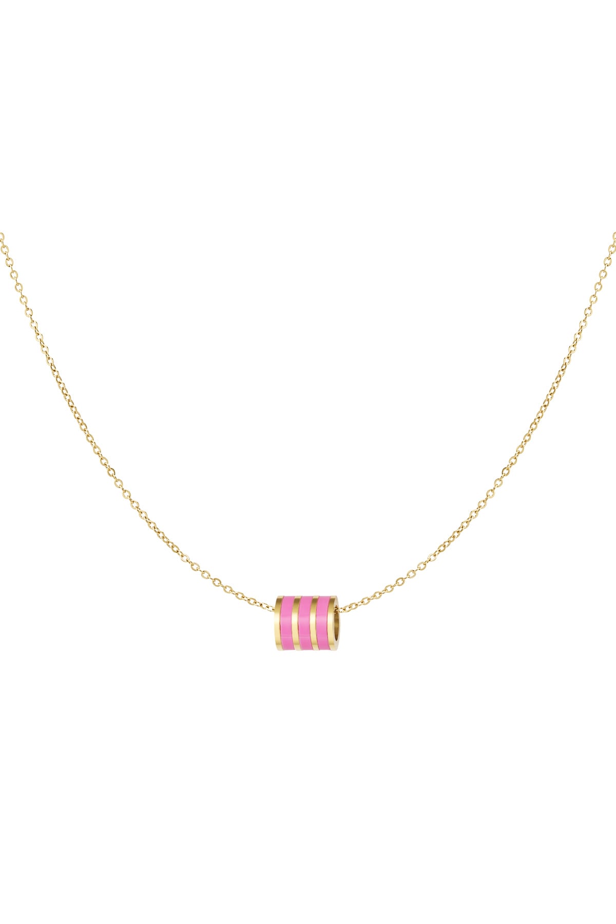 Necklace round charm - gold/pink