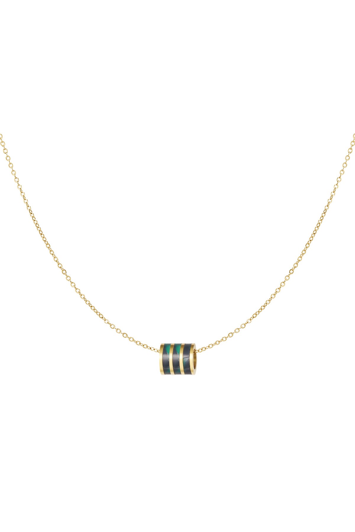 Necklace round charm - gold/green 