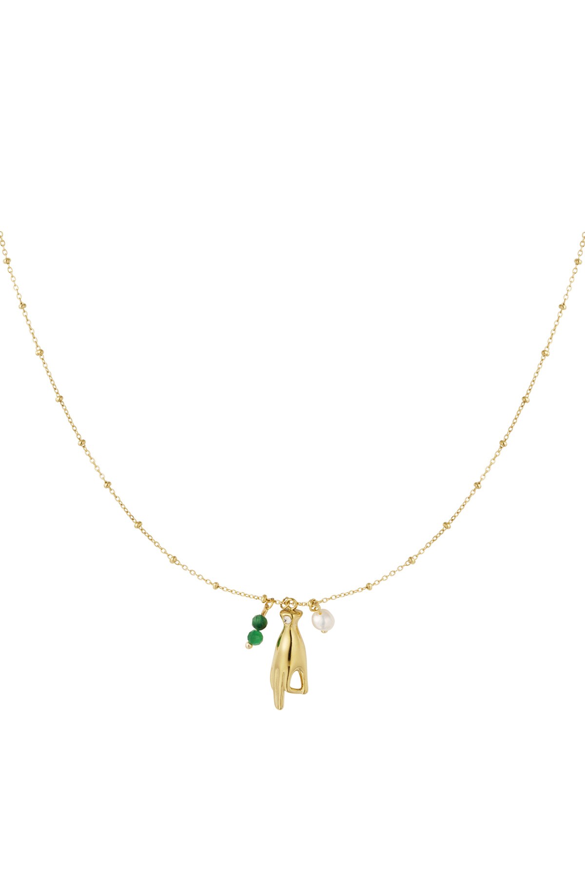 Necklace with open hand charm - green gold 