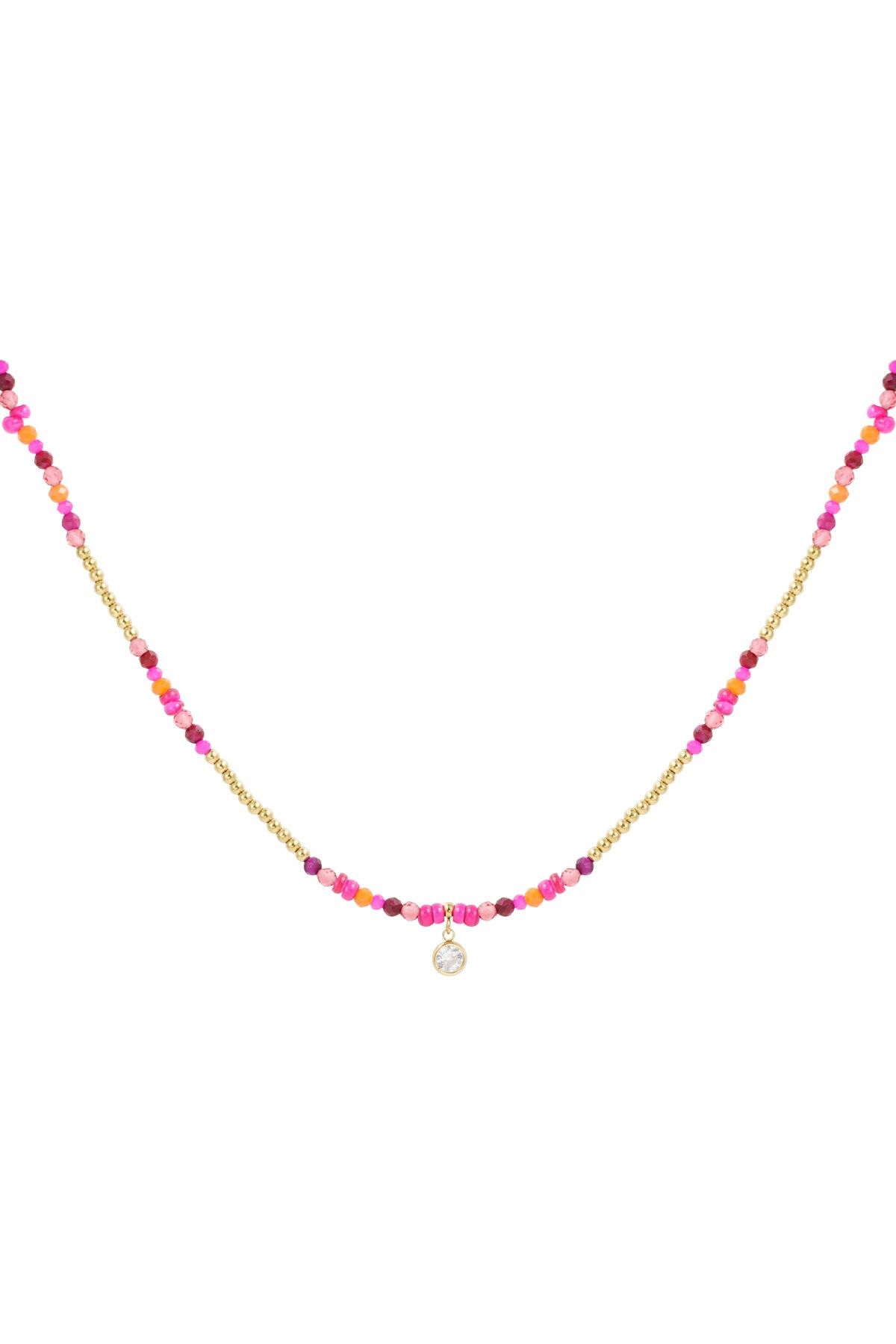 Colorful necklace natural stone and rhinestone - fuchsia h5 