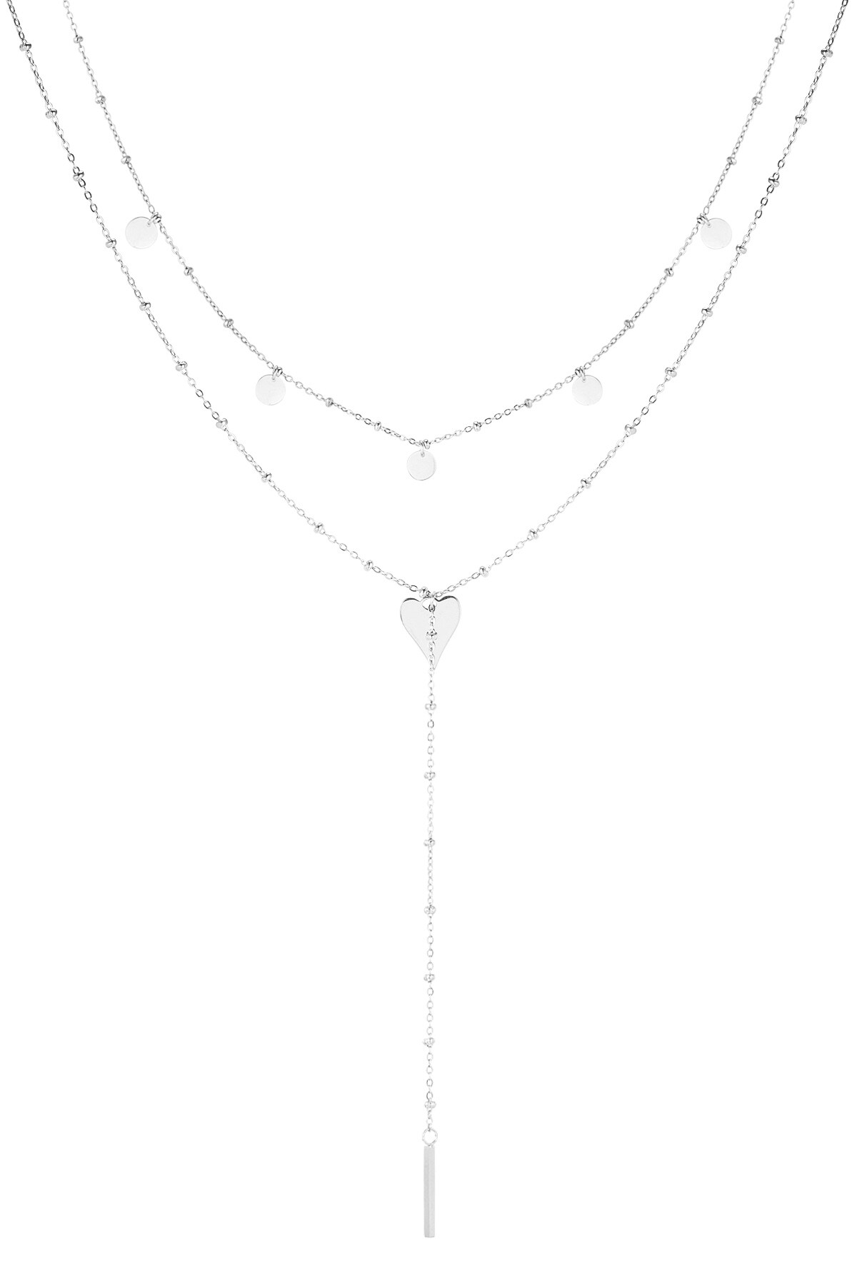 Necklace long in the middle with circles - Silver color h5 