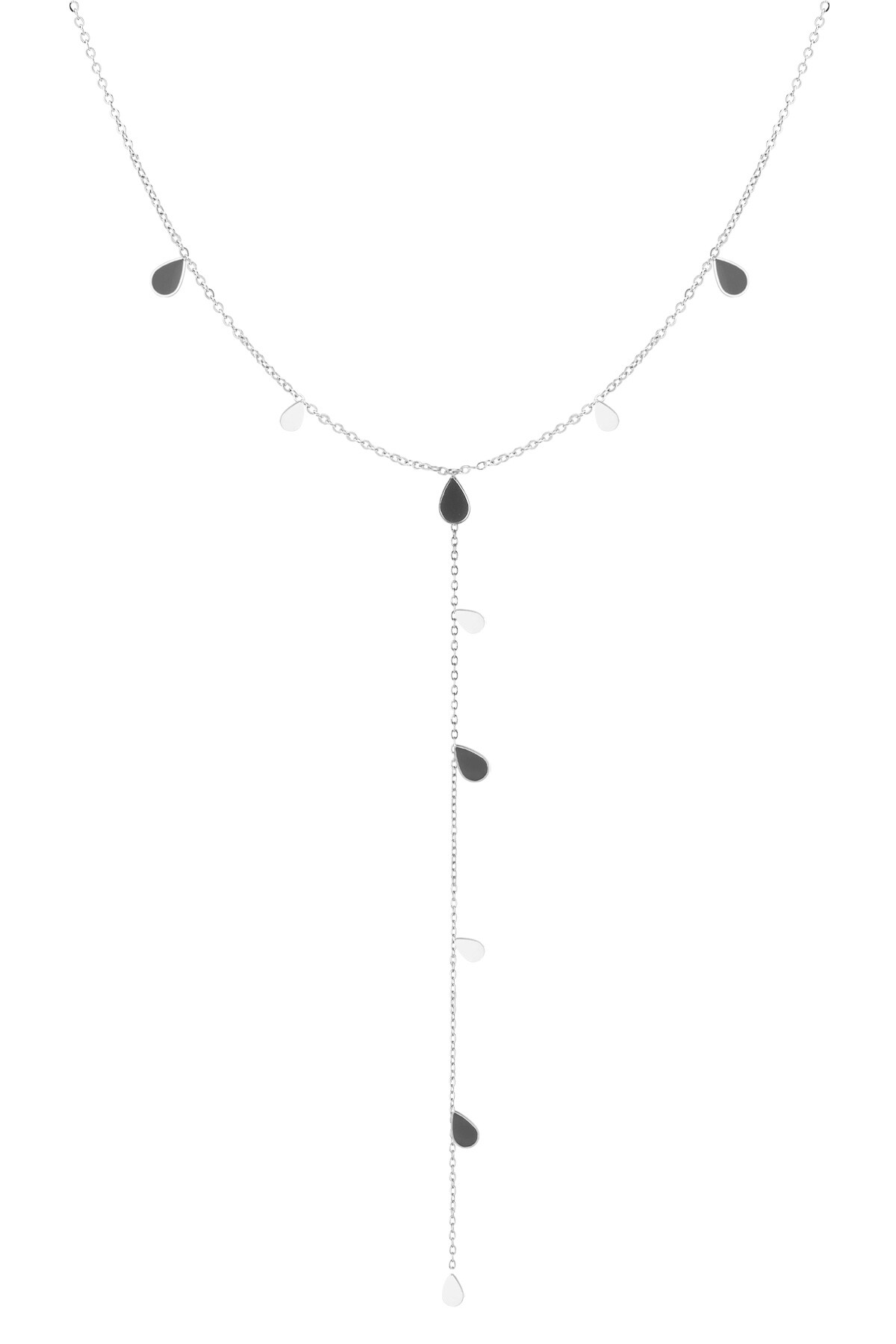 Long necklace enamel drop - black silver h5 