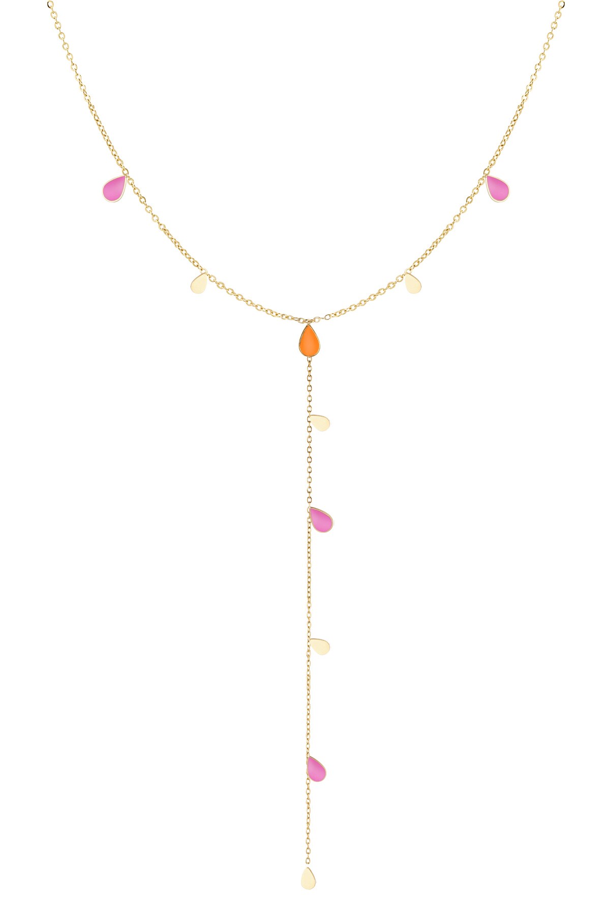 Long necklace enamel drop - orange pink 