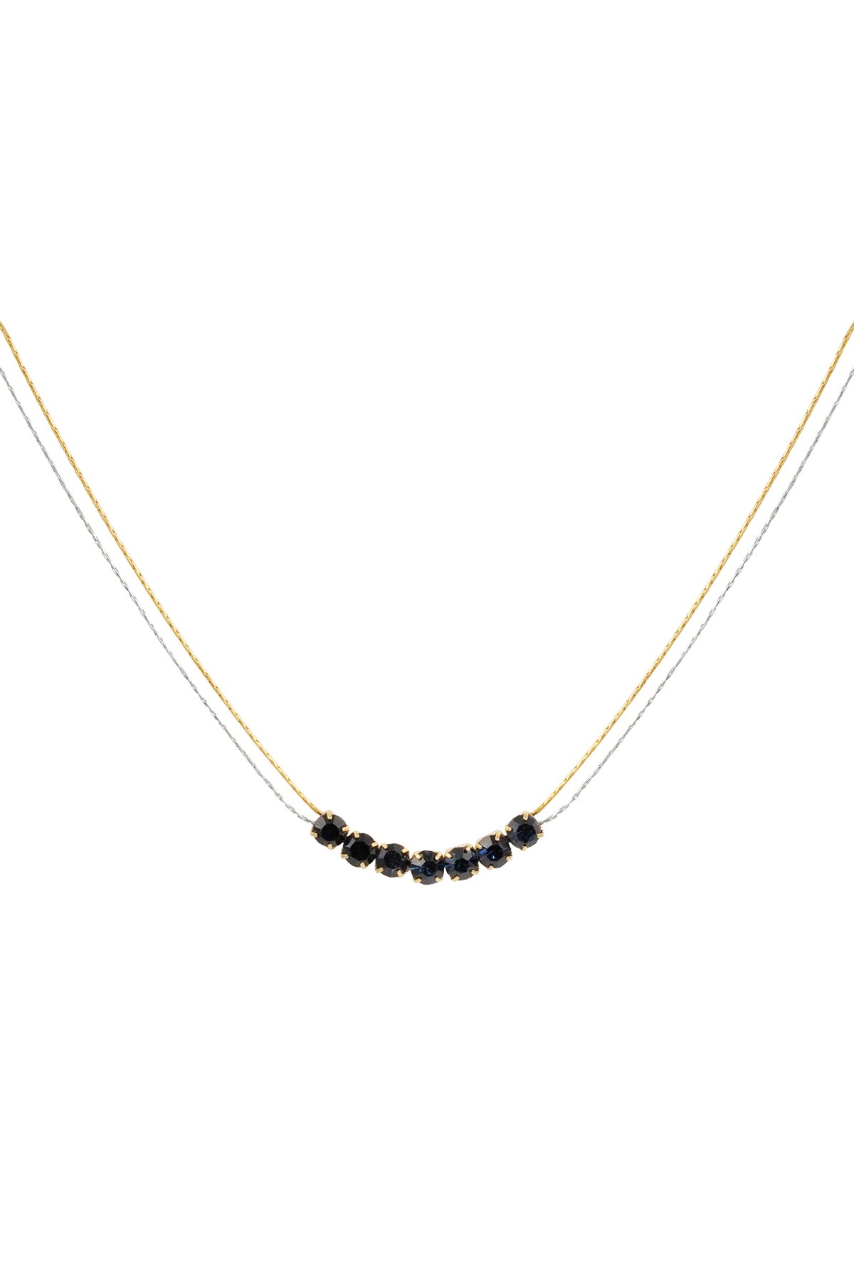 Necklace gold/silver with stone - black h5 