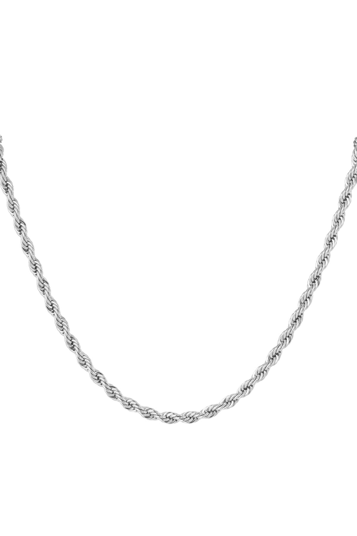 Unisex necklace thick twisted 60cm - silver-4.5MM 