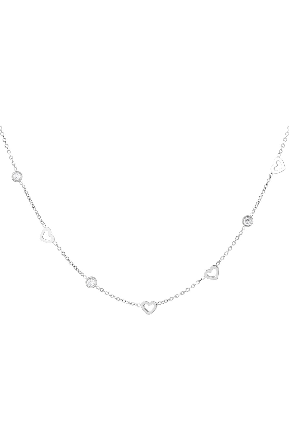 Necklace with heart and diamond charms - Silver color 