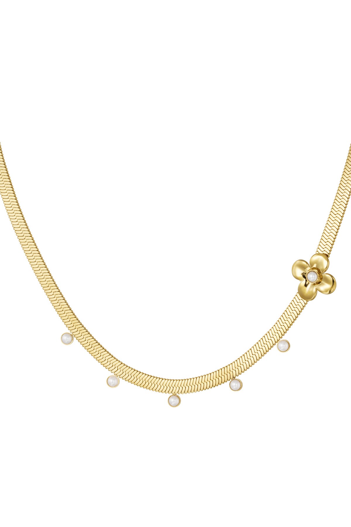 Flat chunky necklace with flower pendant - Gold color h5 