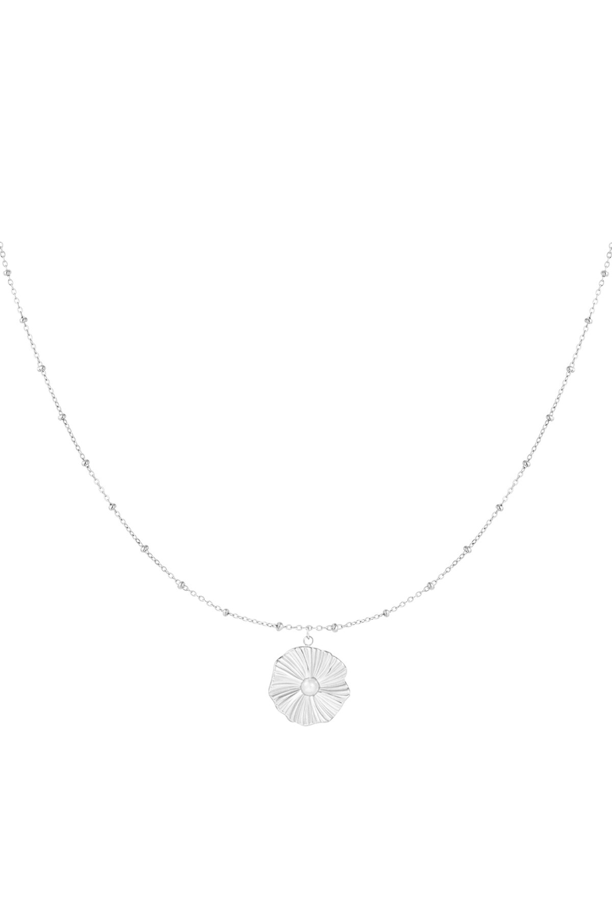 ball necklace with simple flower - Silver color 