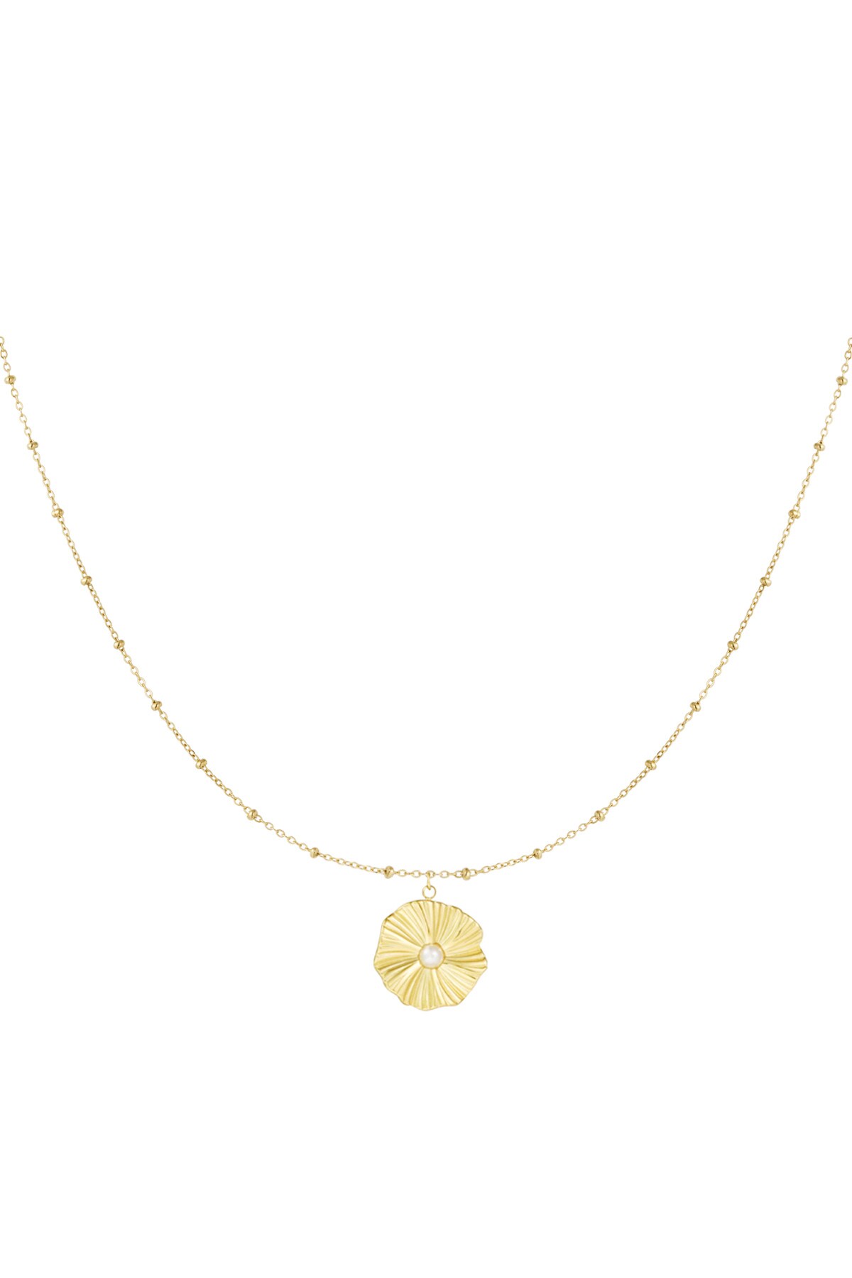 ball necklace with simple flower - Gold color h5 