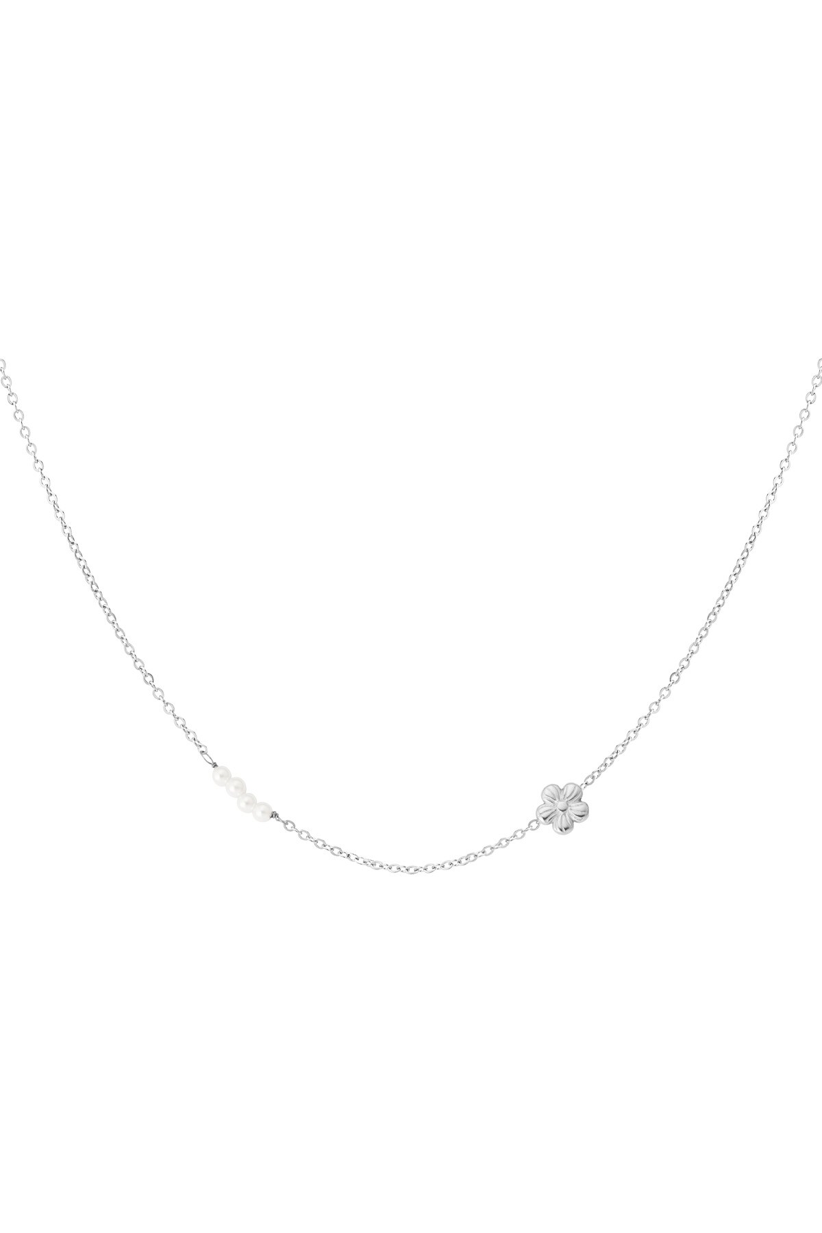 Necklace flower pearl - Silver color h5 