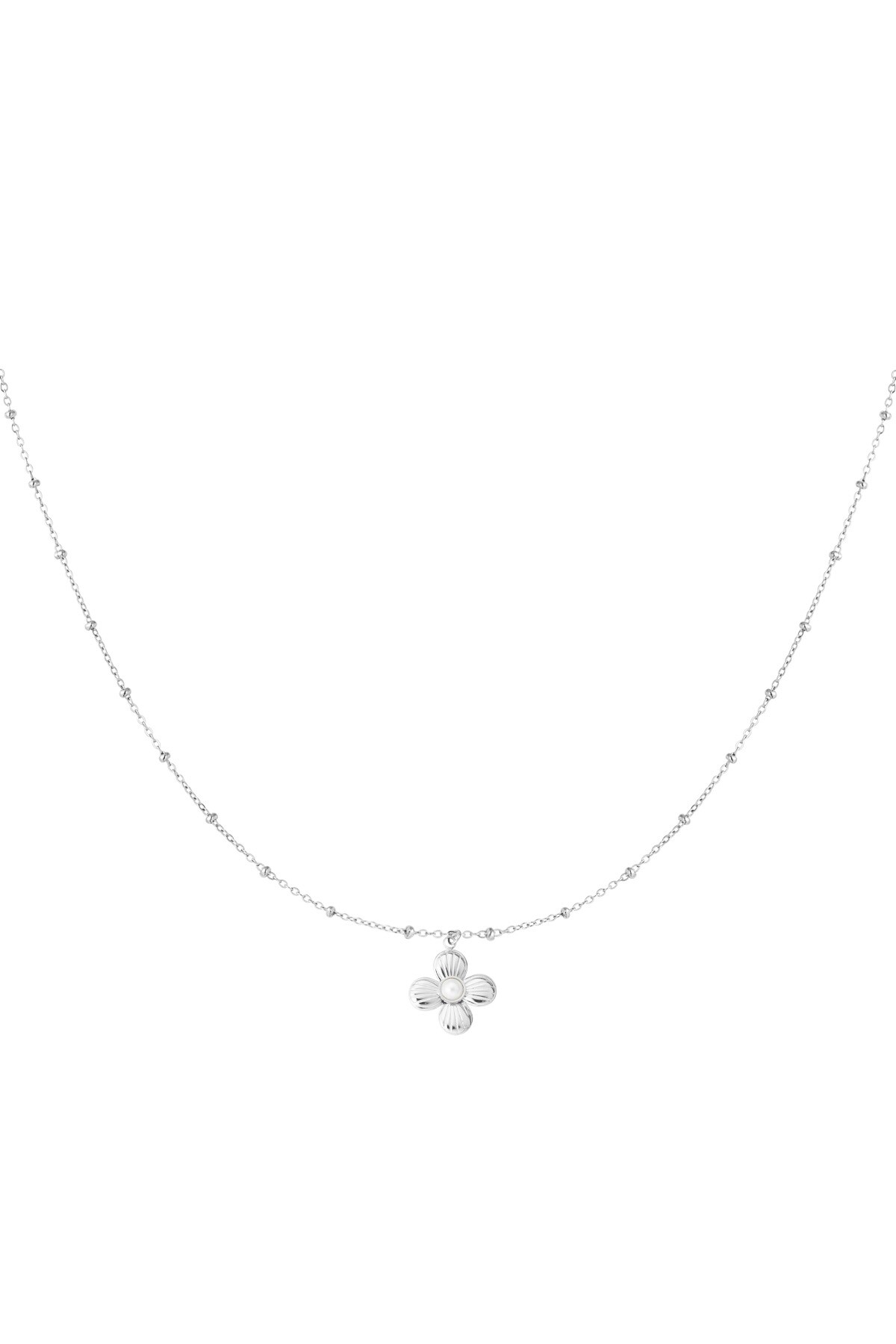 Flower necklace with pearl - Silver color h5 