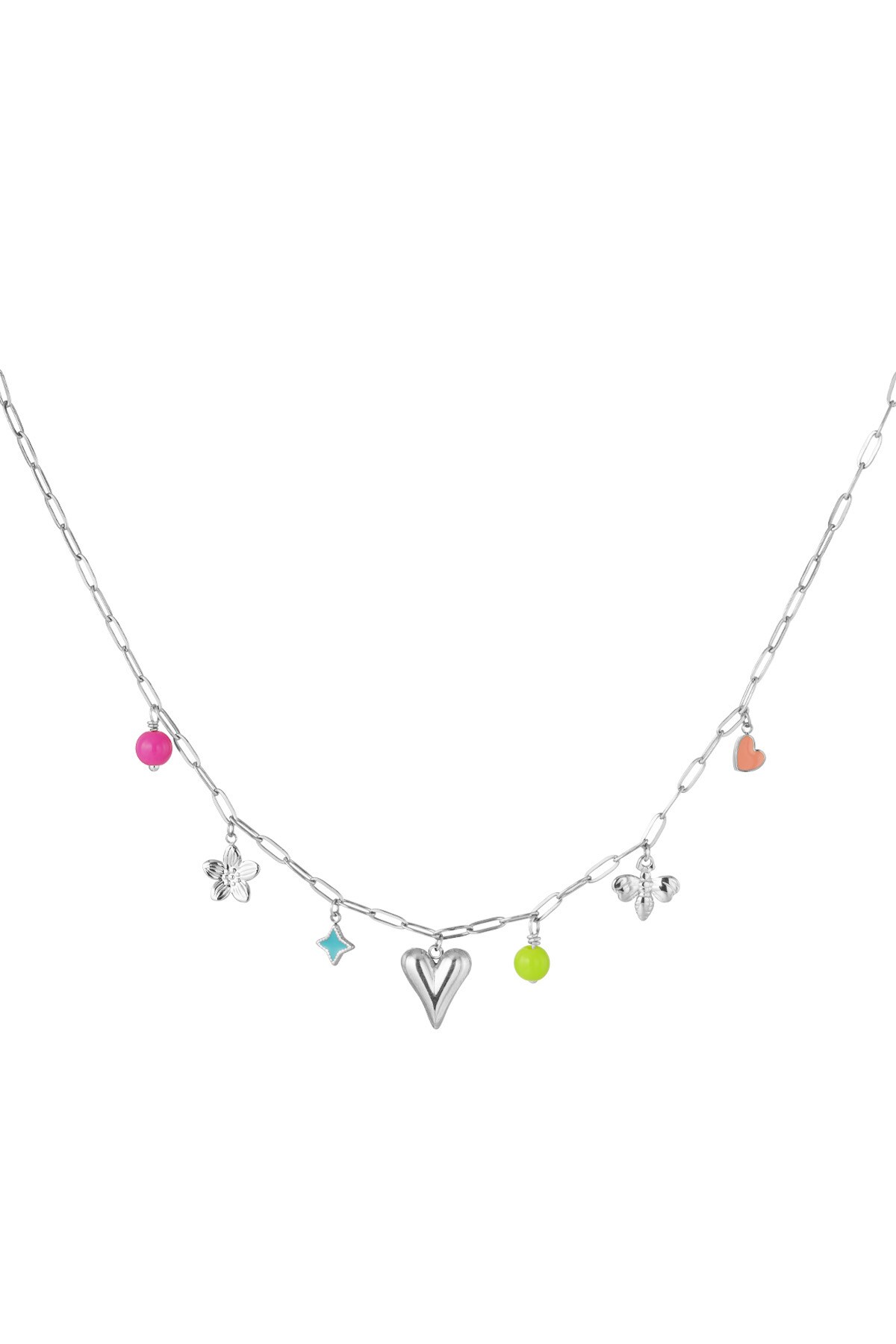 Charm necklace with colorful charms - Silver color h5 