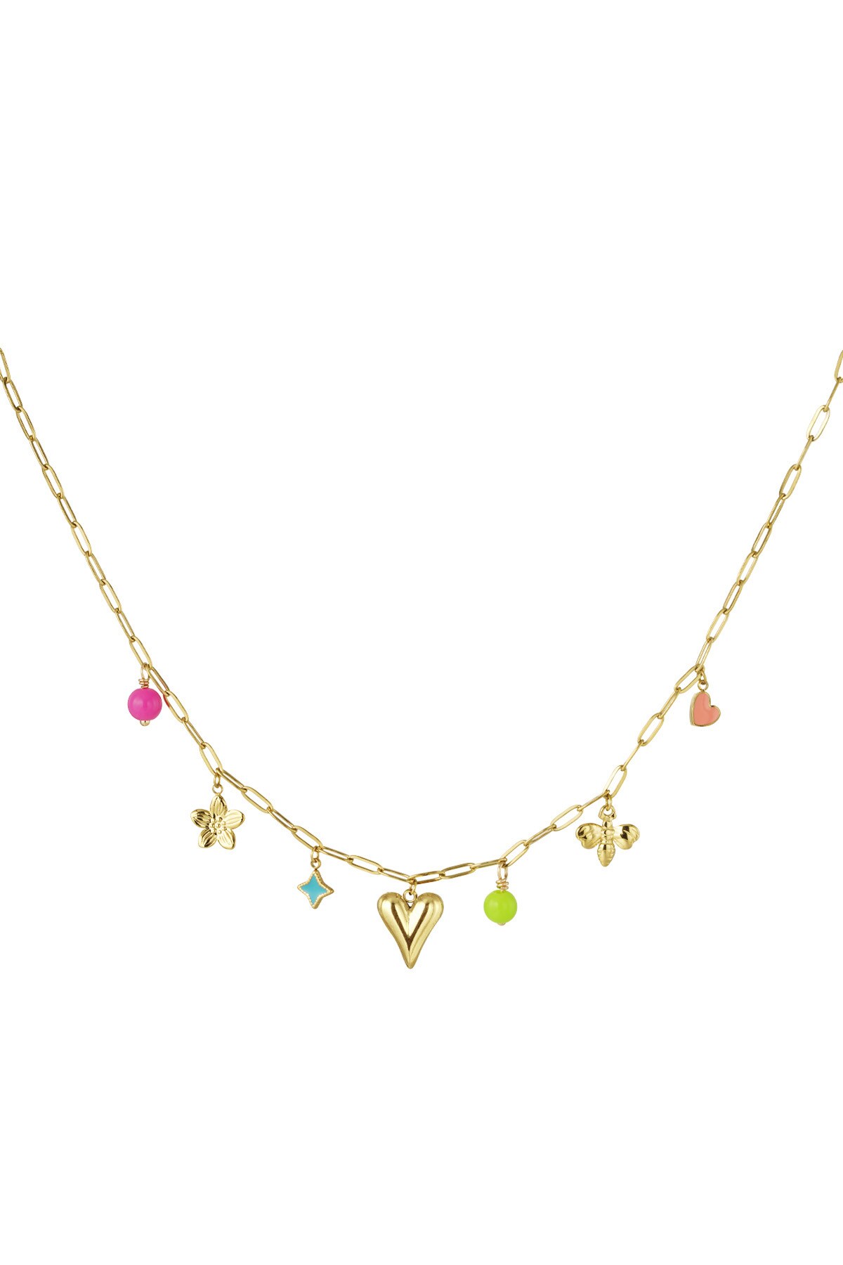 Charm necklace with colorful charms - Gold color h5 