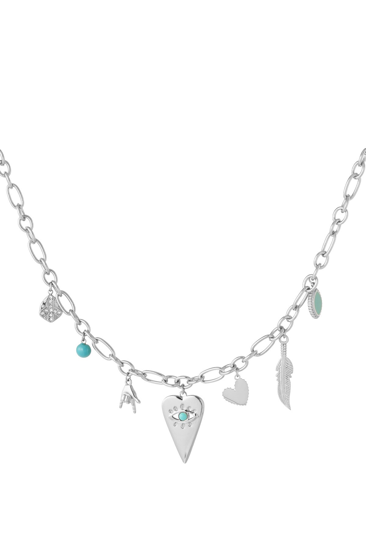 Charm necklace with cheerful charms - Silver color h5 