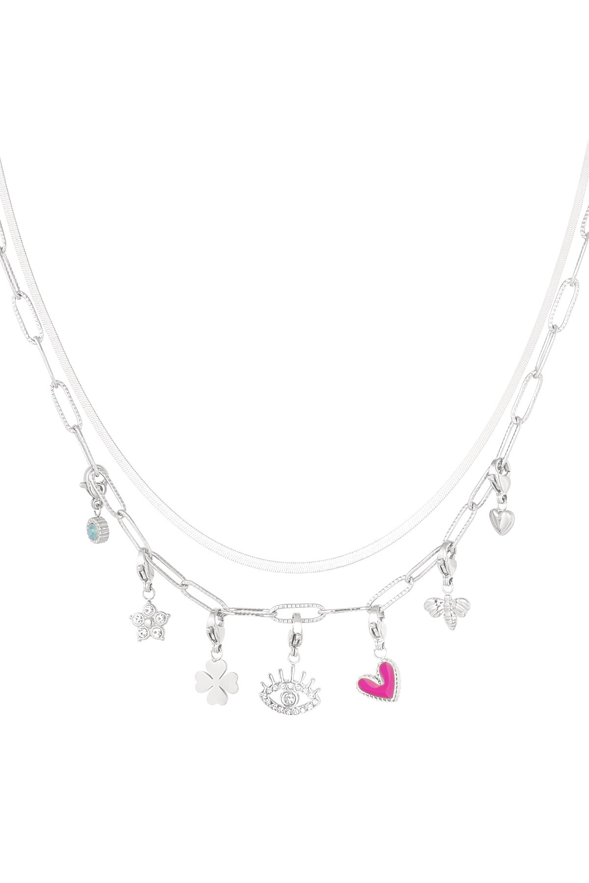 Charm necklace lovey dovey - Silver color h5 