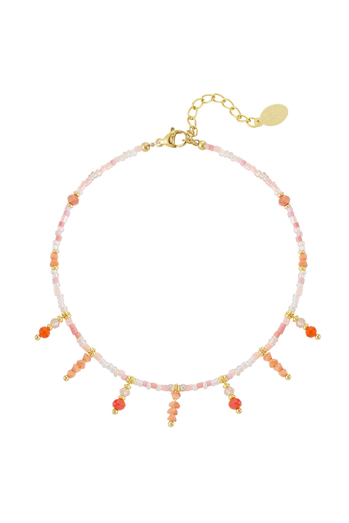 Beaded bracelet with beaded pendants - orange / gold 