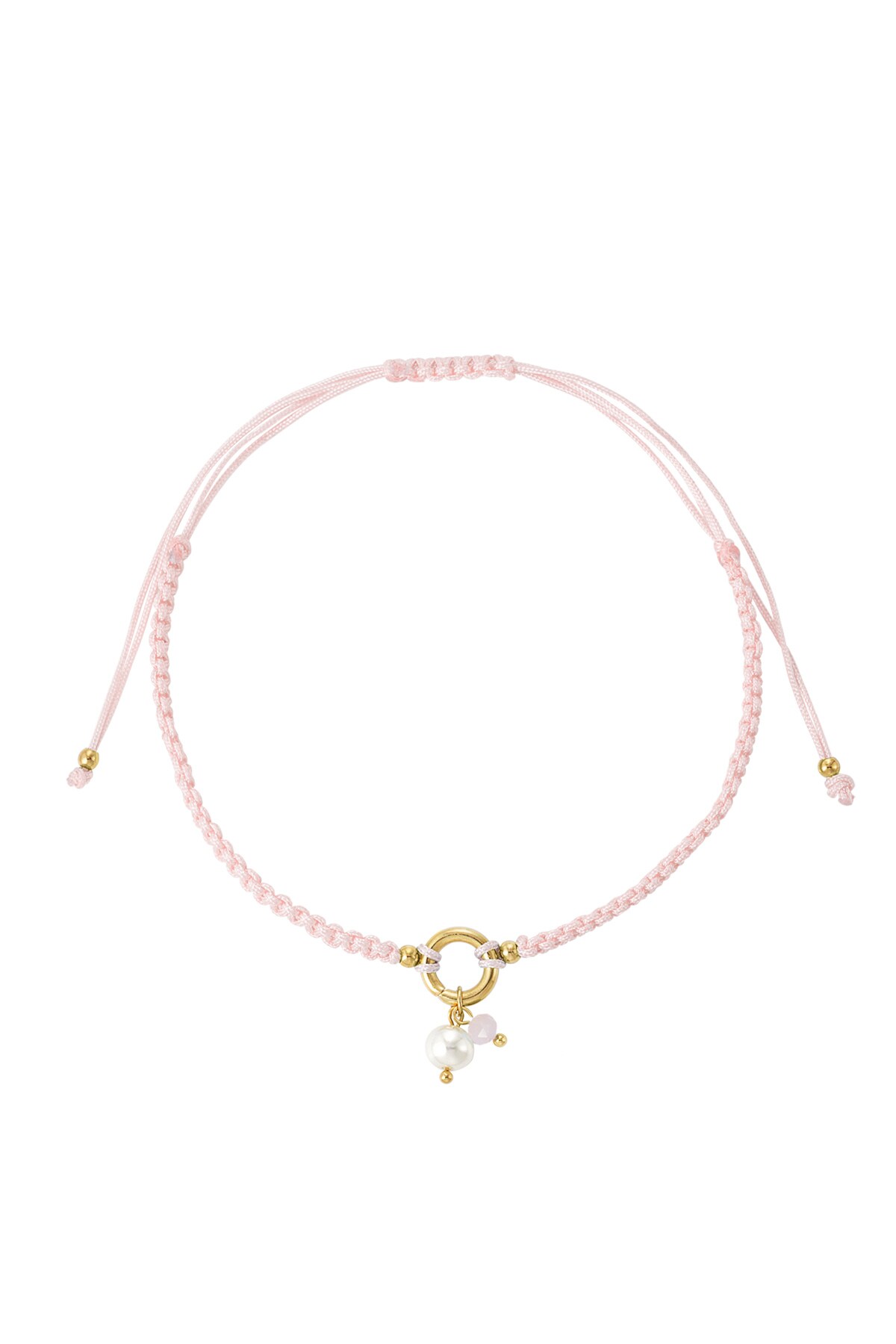 Braided simple anklet with pearl - light pink 