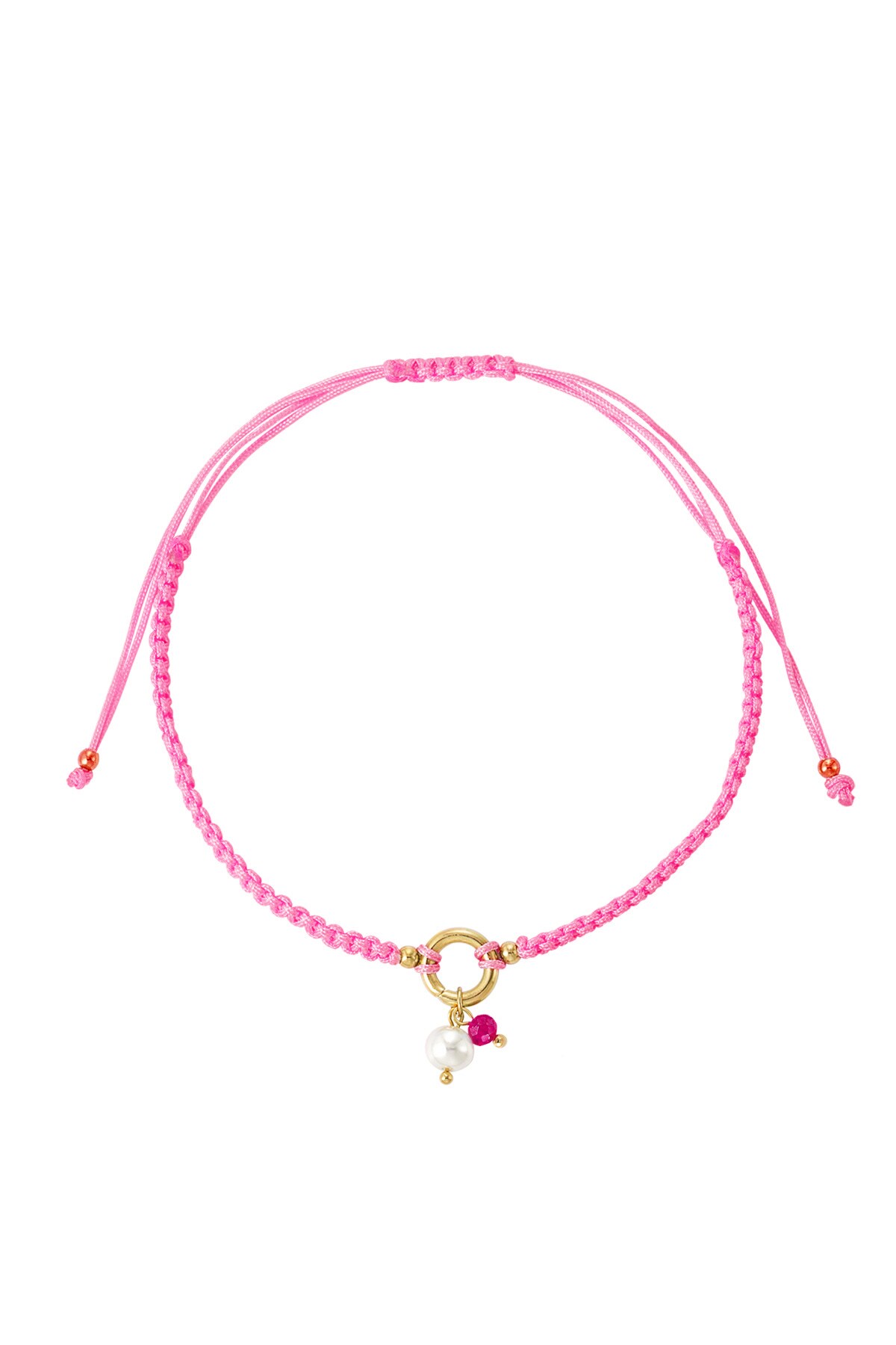 Braided simple anklet with pearl - pink 