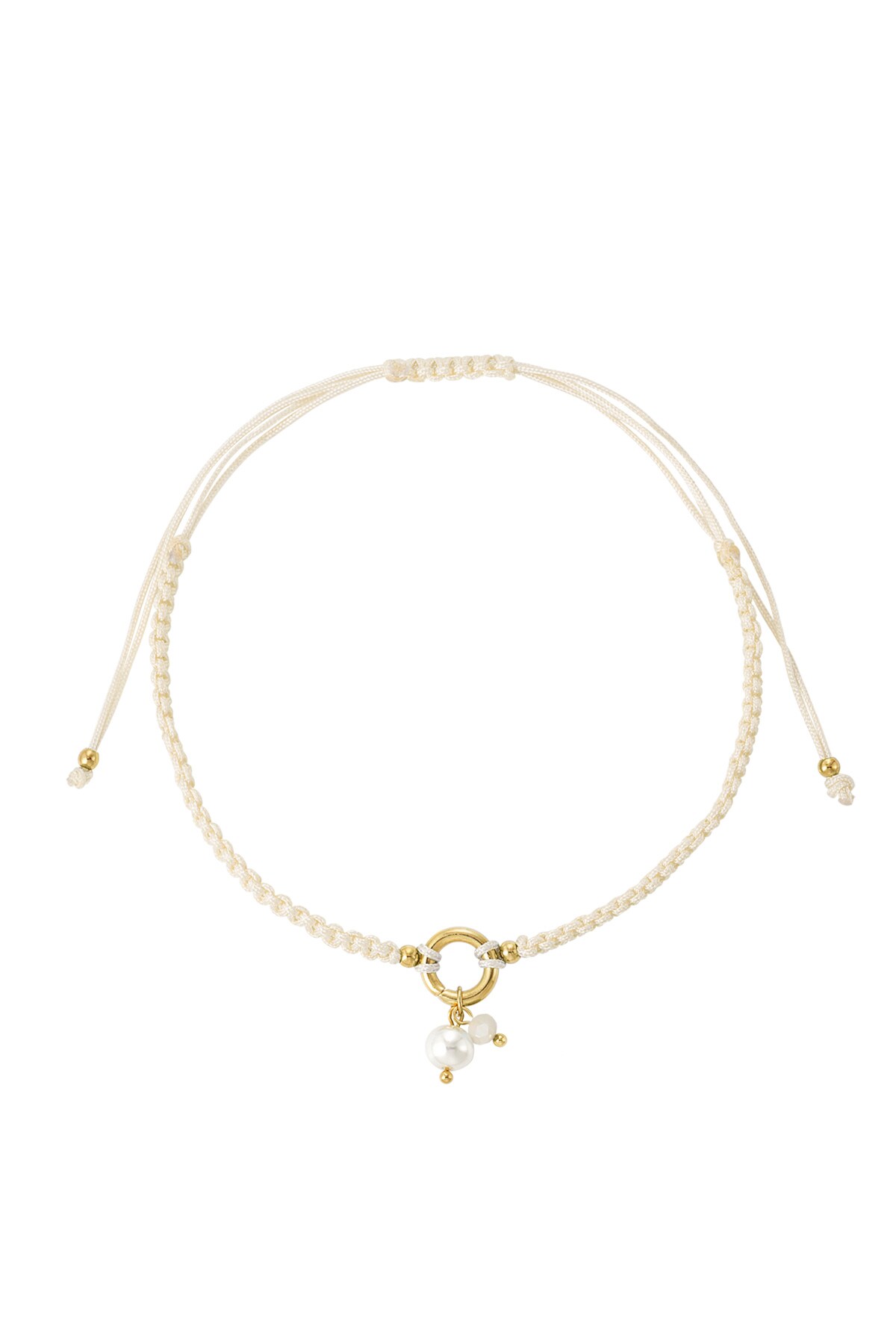 Braided simple anklet with pearl - beige 