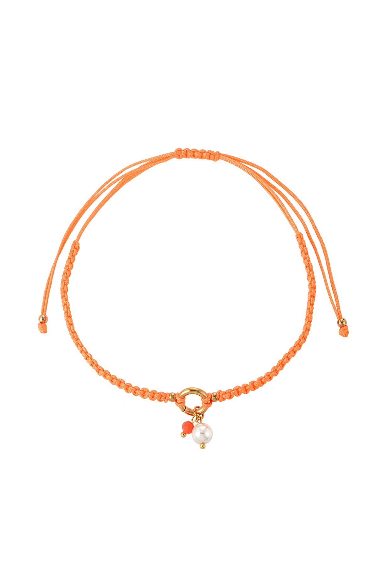 Braided simple anklet with pearl - orange 