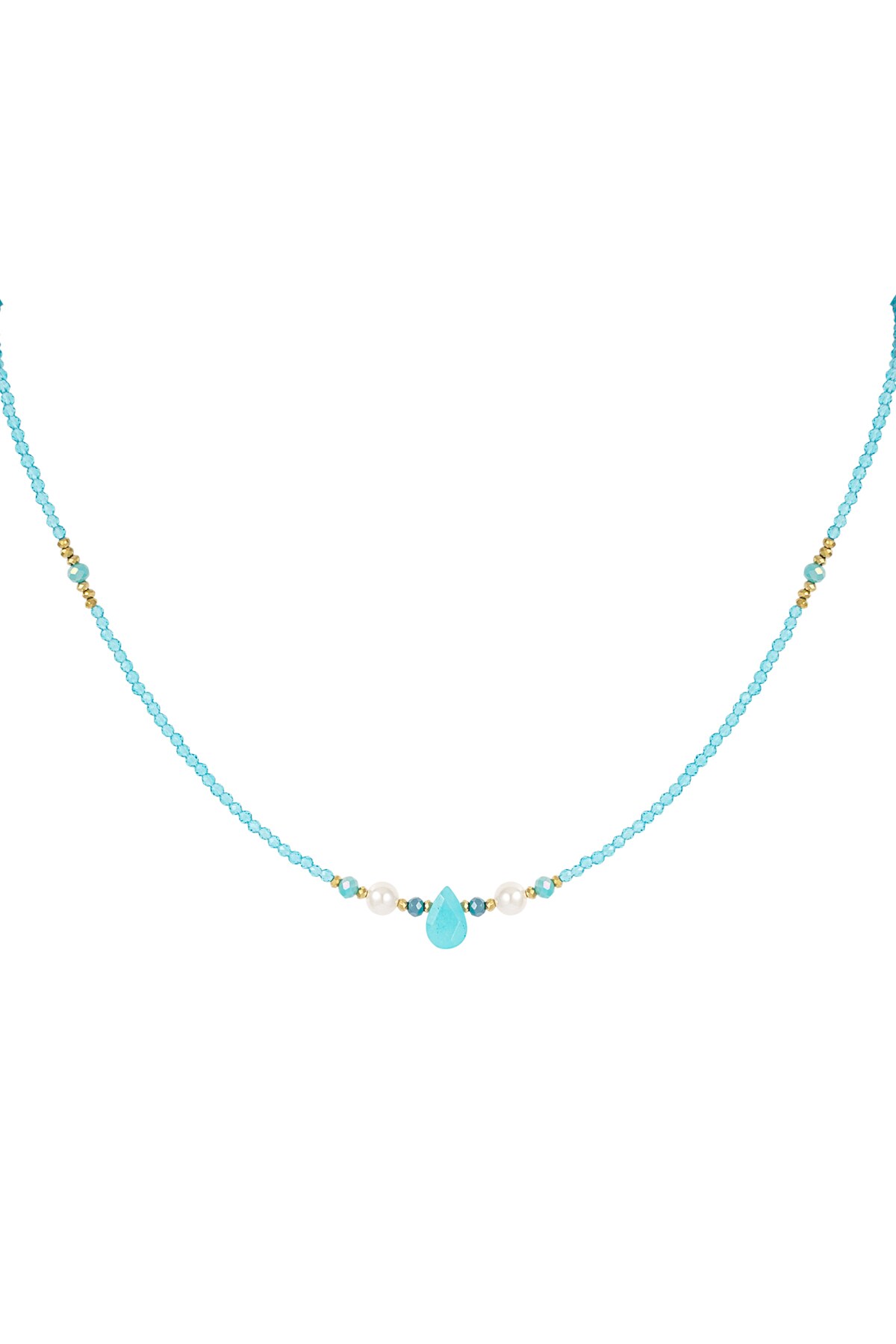 Thin beaded necklace with drop - blue/gold h5 