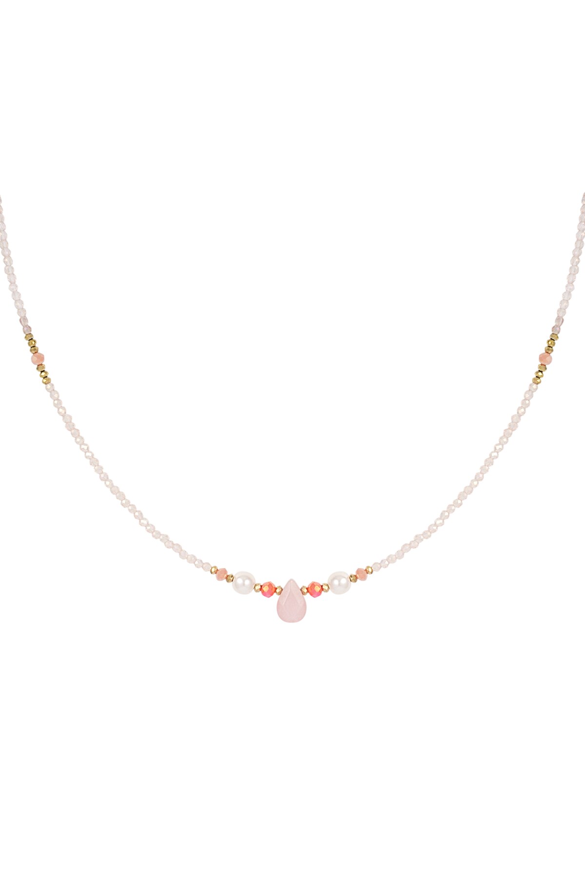 Thin beaded necklace with drop - pink / gold h5 