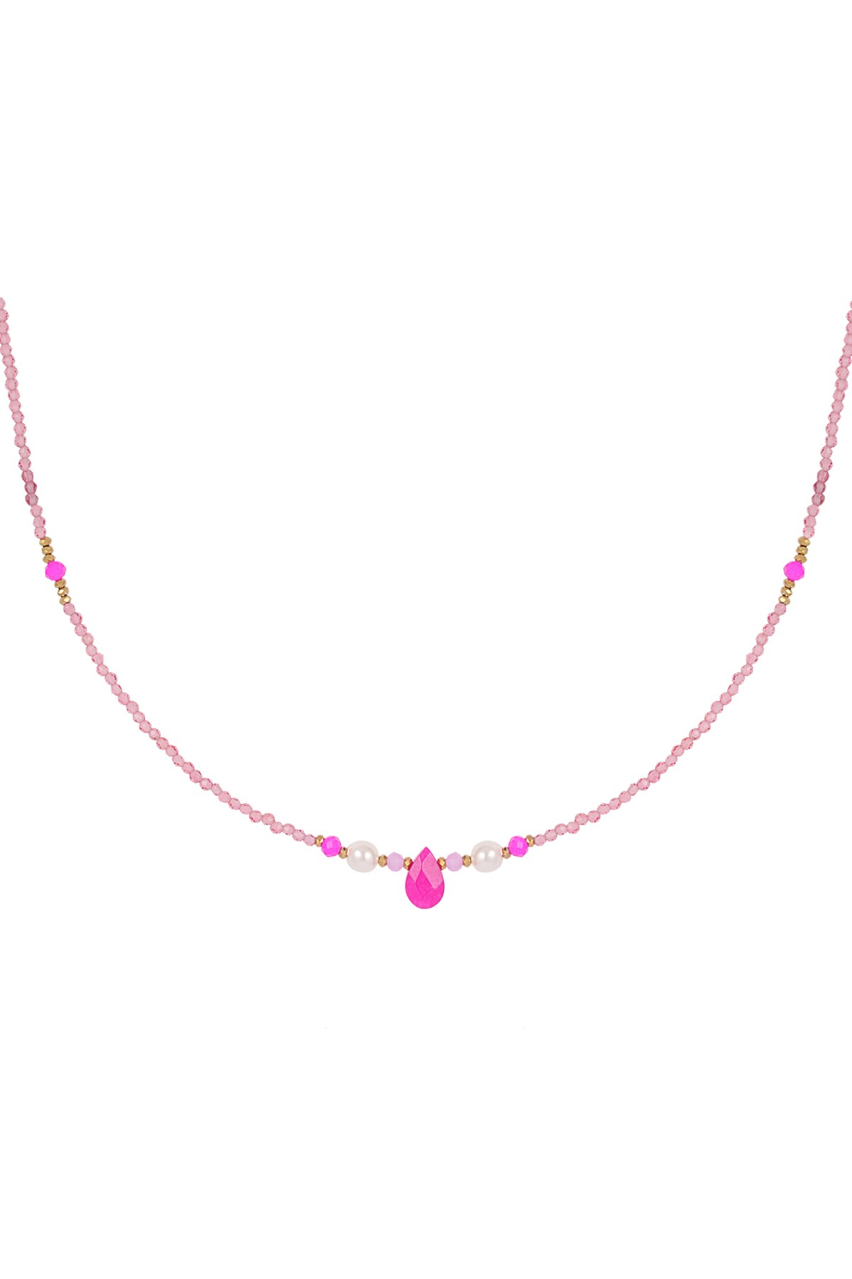 Thin beaded necklace with drop - fuchsia / gold h5 