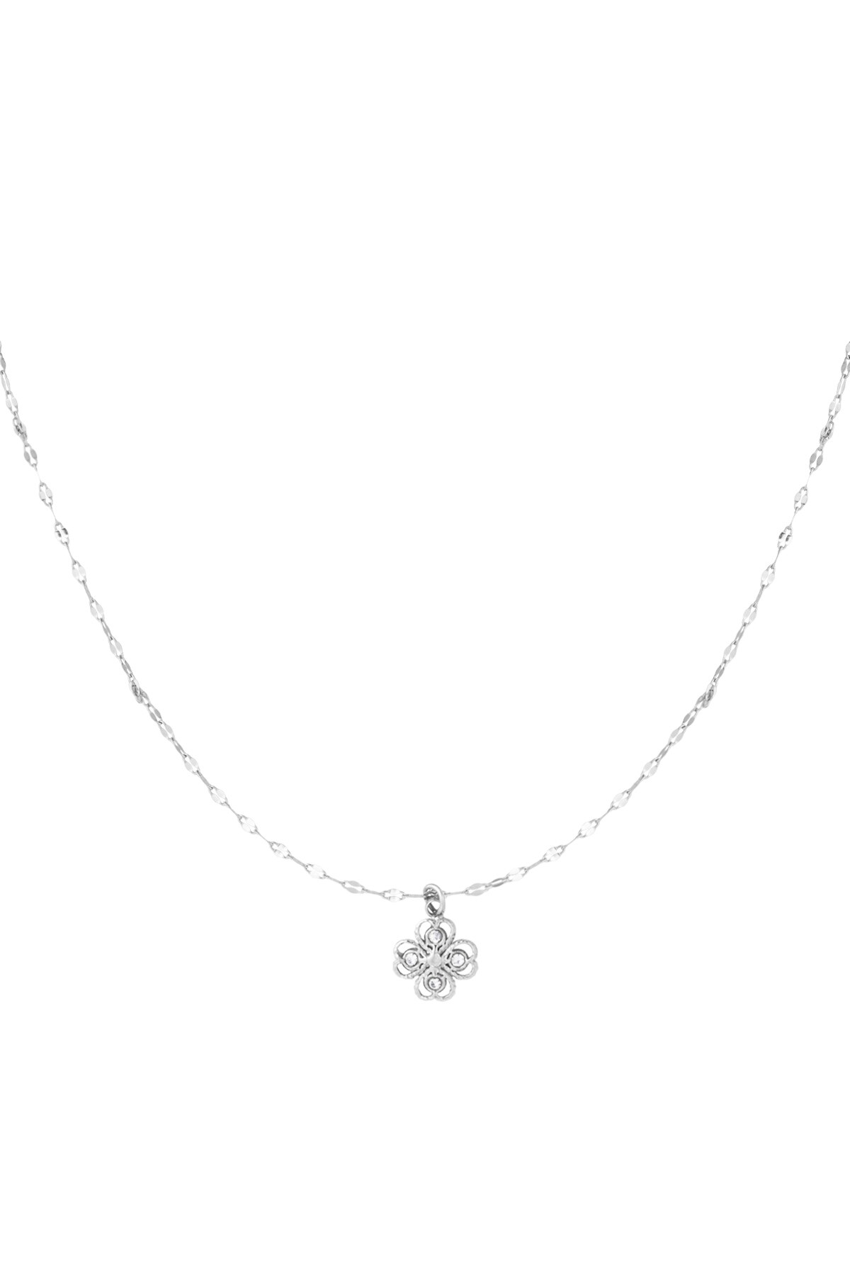 Twisted necklace with clover - Silver color h5 