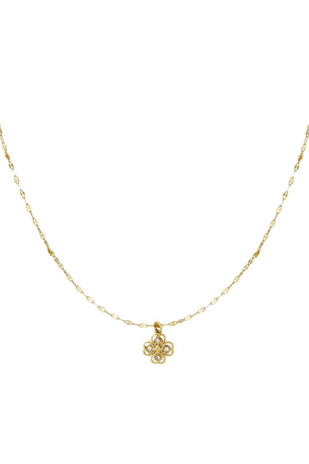 Twisted necklace with clover - Gold color h5 