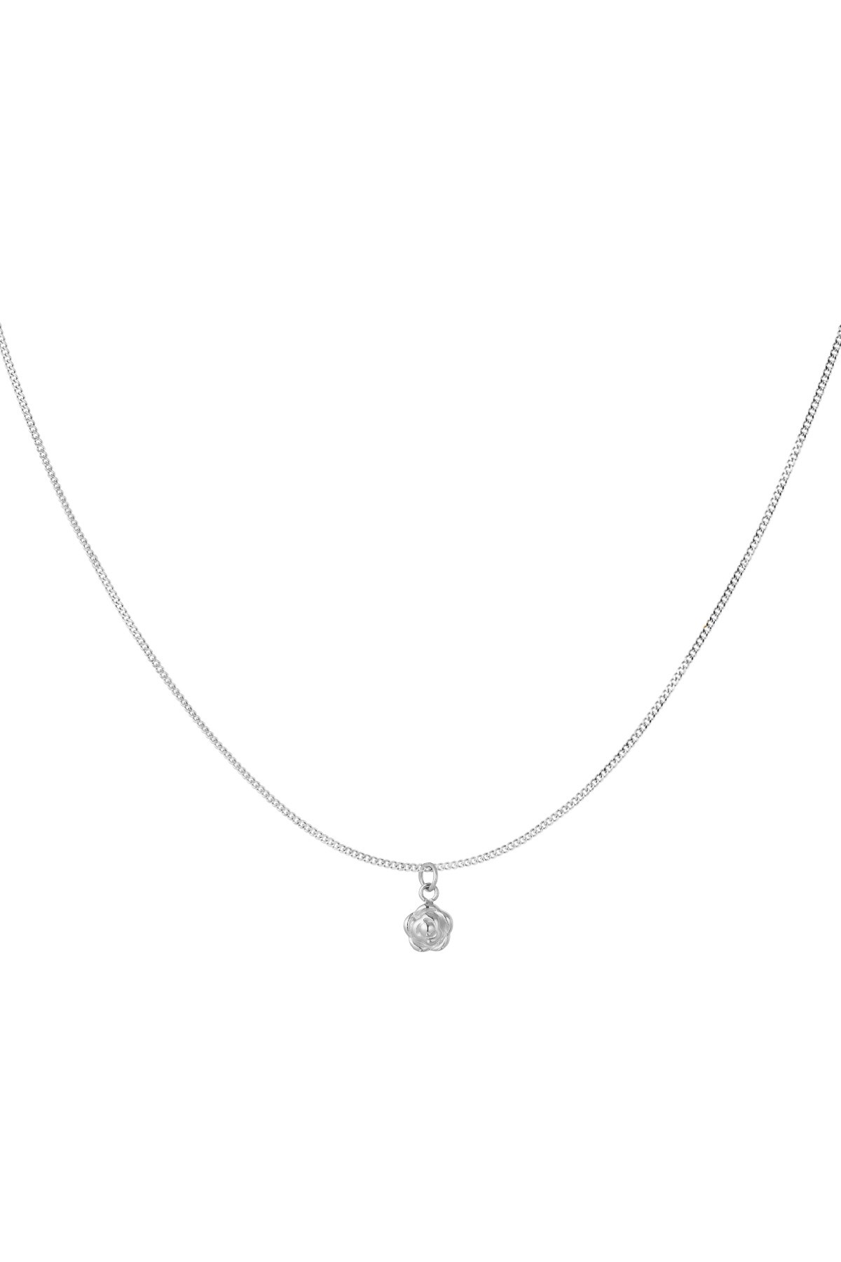 Simple necklace with flower charm - Silver color h5 