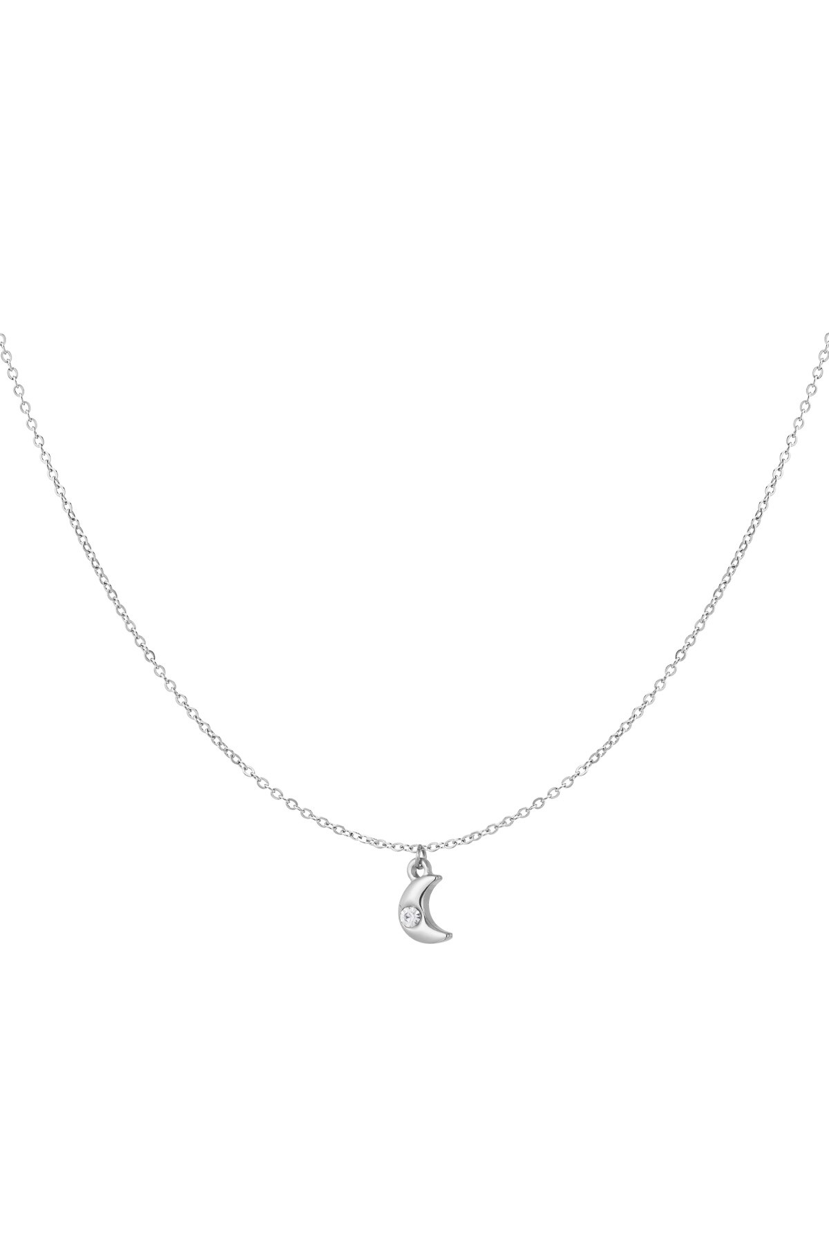 Simple necklace with crescent moon charm and diamond - Silver color h5 