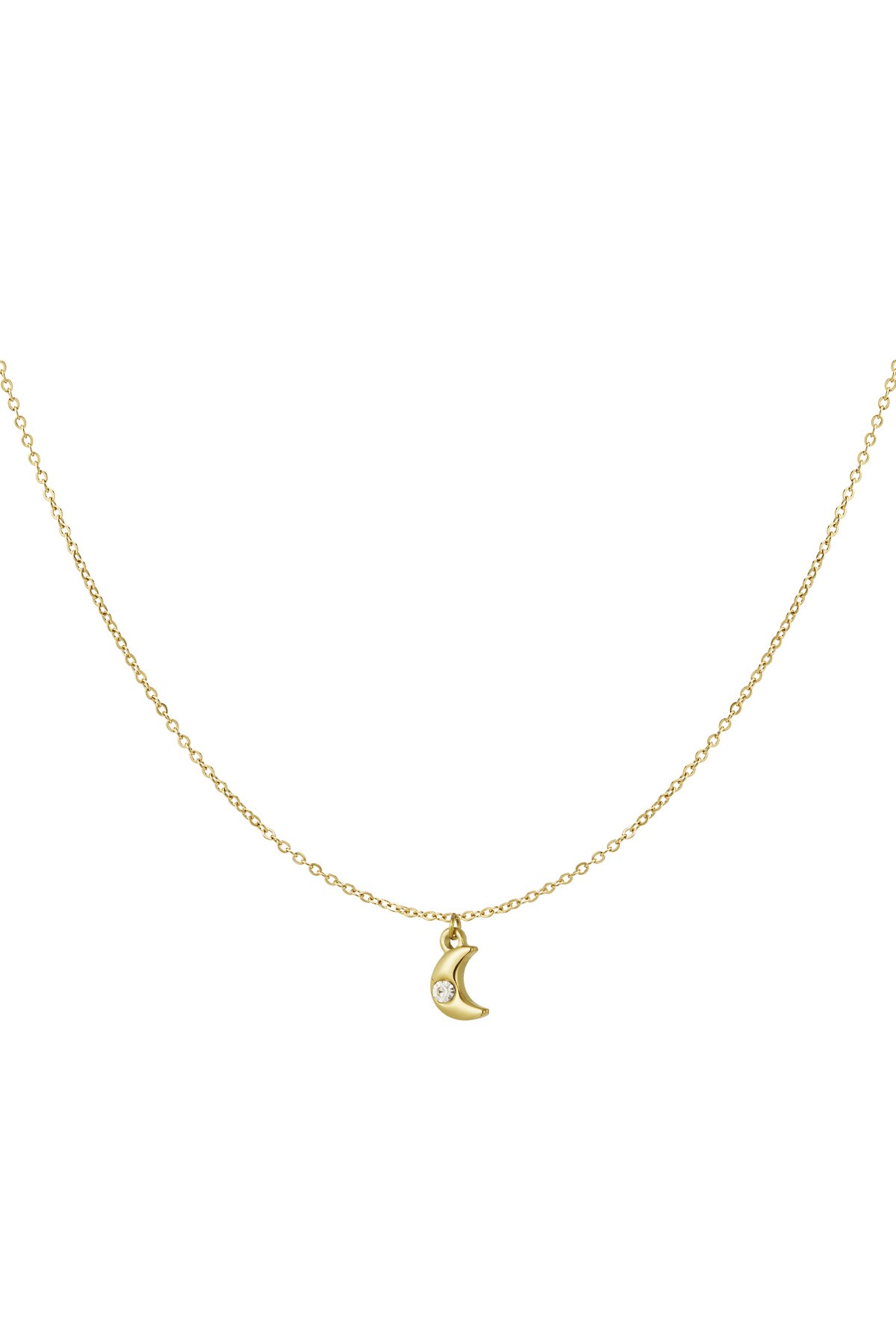 Simple necklace with crescent moon charm and diamond - Gold color h5 