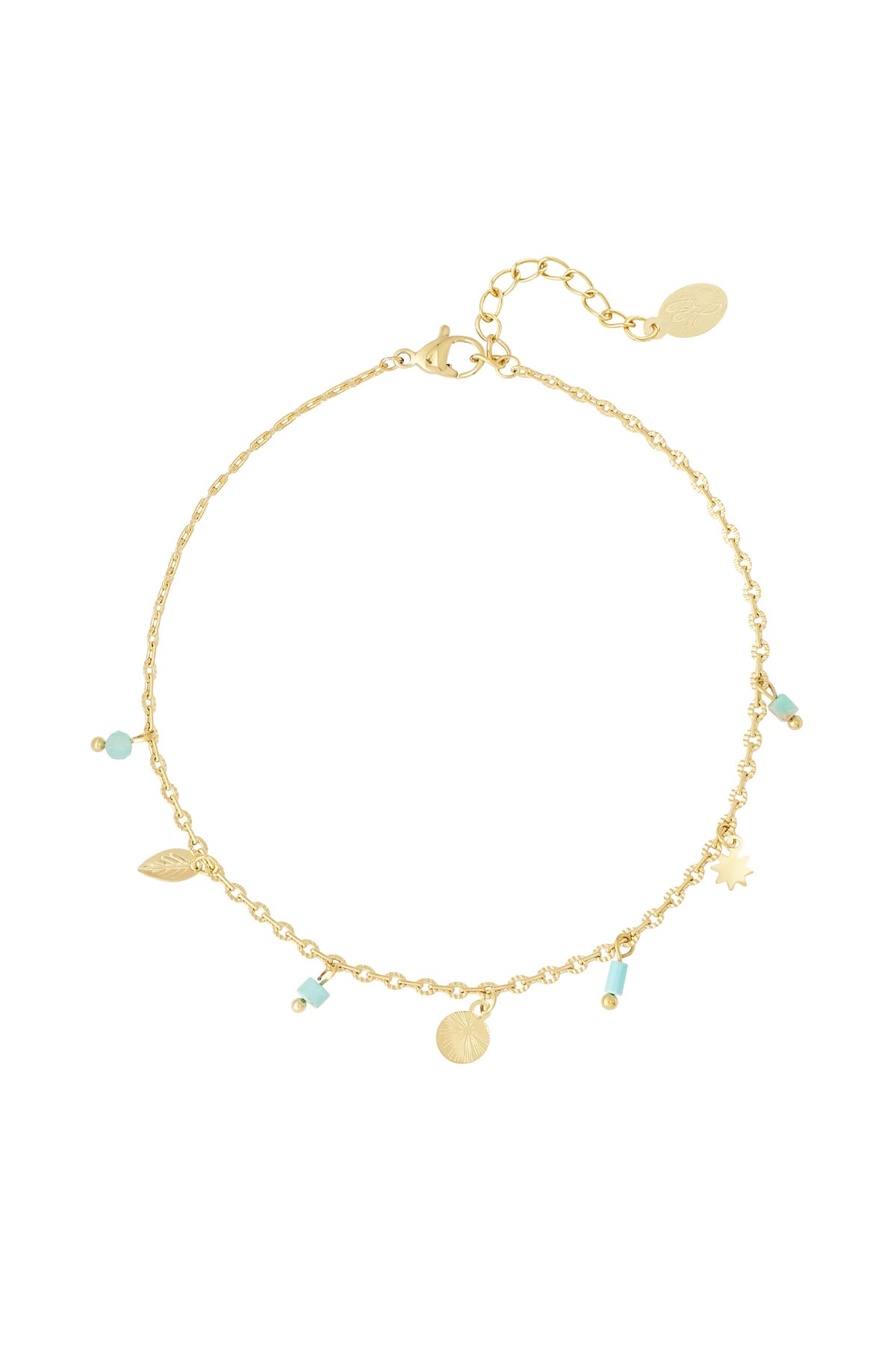 Simple spring anklet natural stone - Gold color h5 