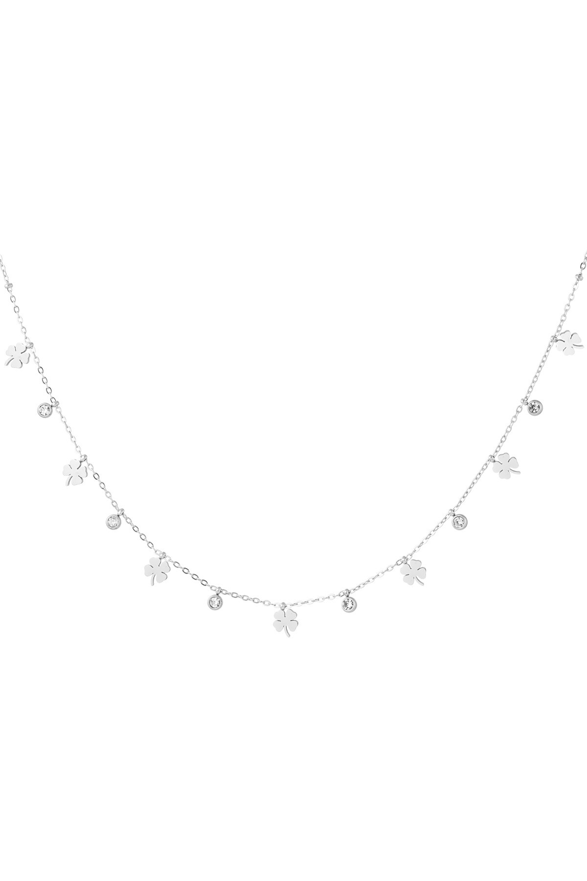 Charm necklace with clover and diamonds - Silver color h5 