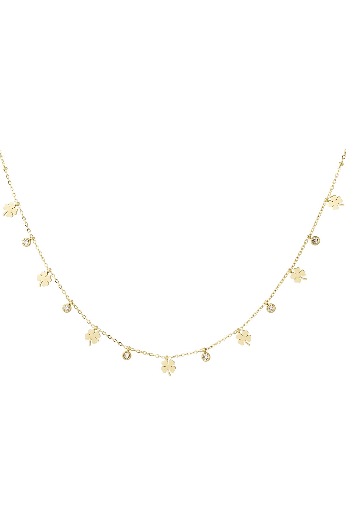 Charm necklace with clover and diamonds - Gold color 