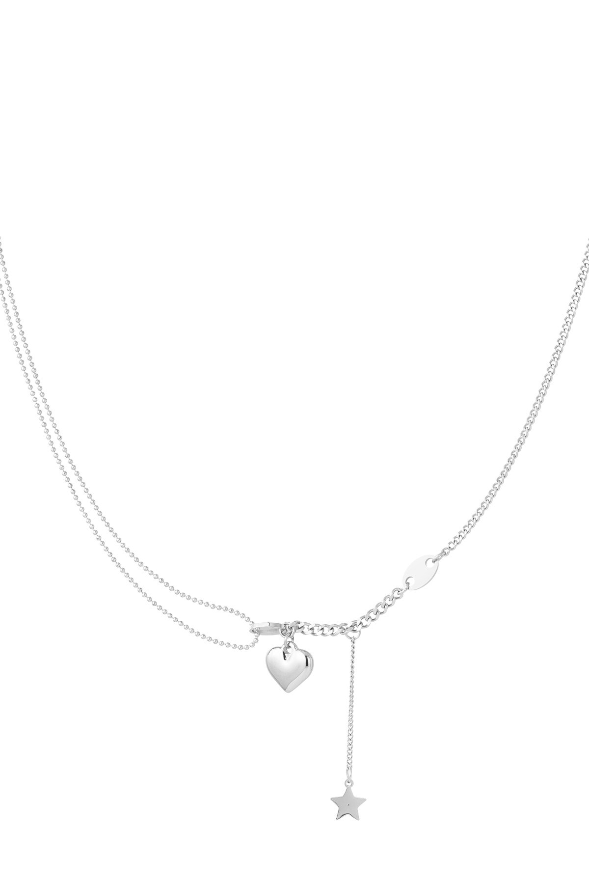 Necklace with heart and star charm - Silver color h5 