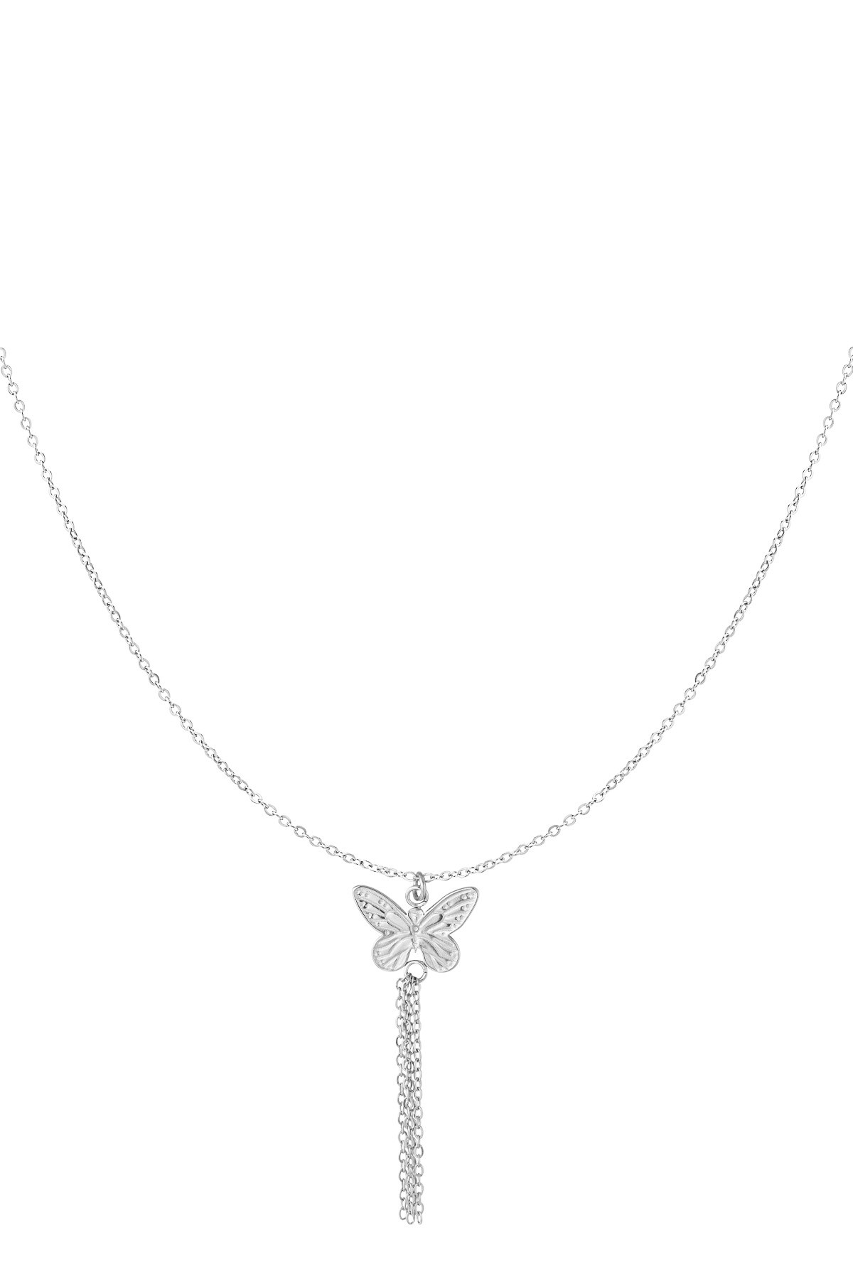 Necklace butterfly with chains - Silver color h5 