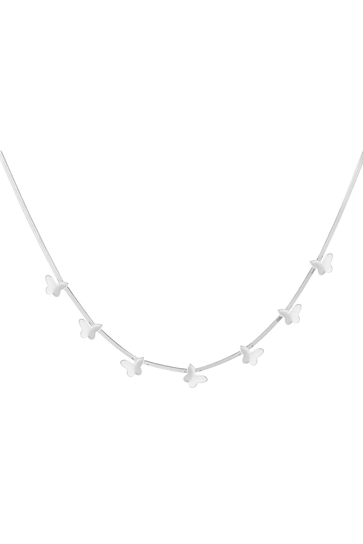 Flat link necklace with butterflies - Silver color 