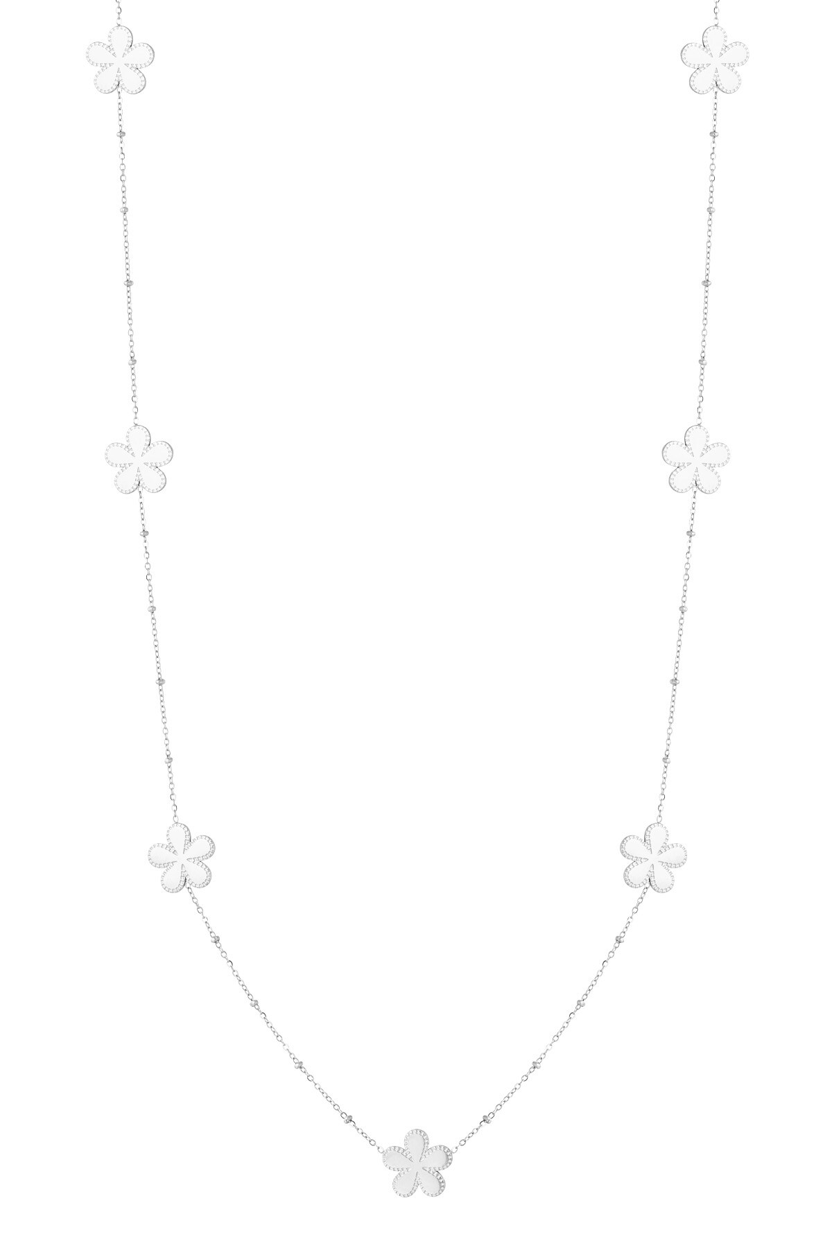 Long necklace with balls and flowers - Silver color h5 