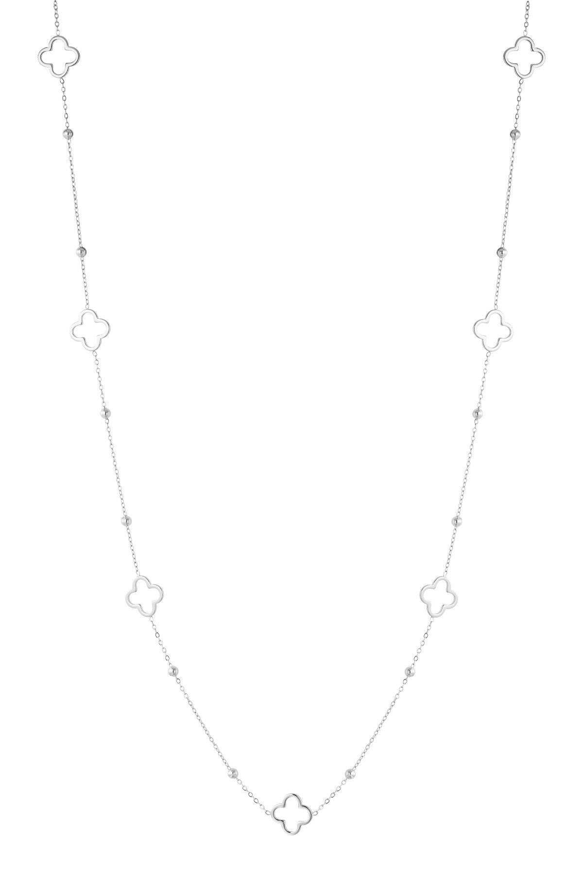 Long necklace with clover charms - Silver color h5 