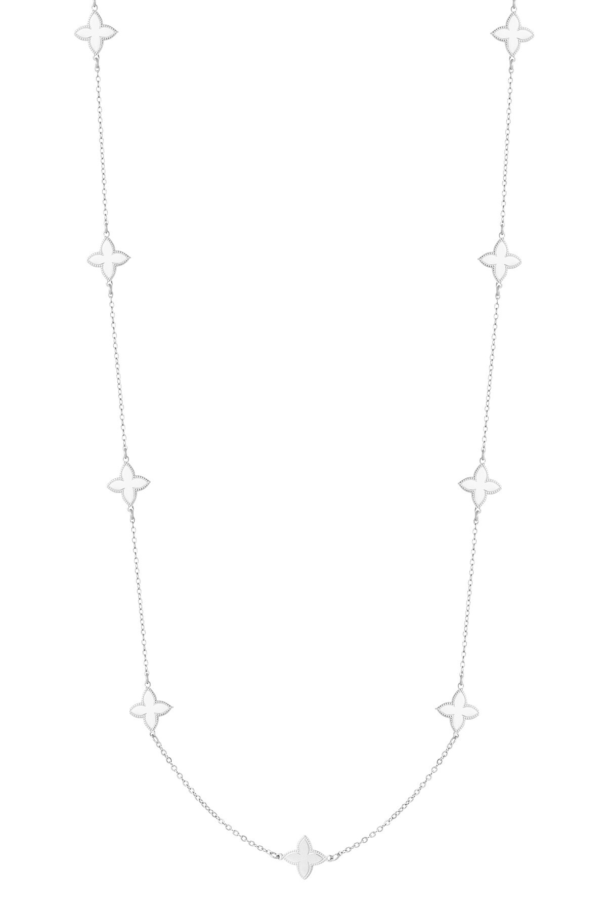 Long necklace with clover charms - Silver color h5 