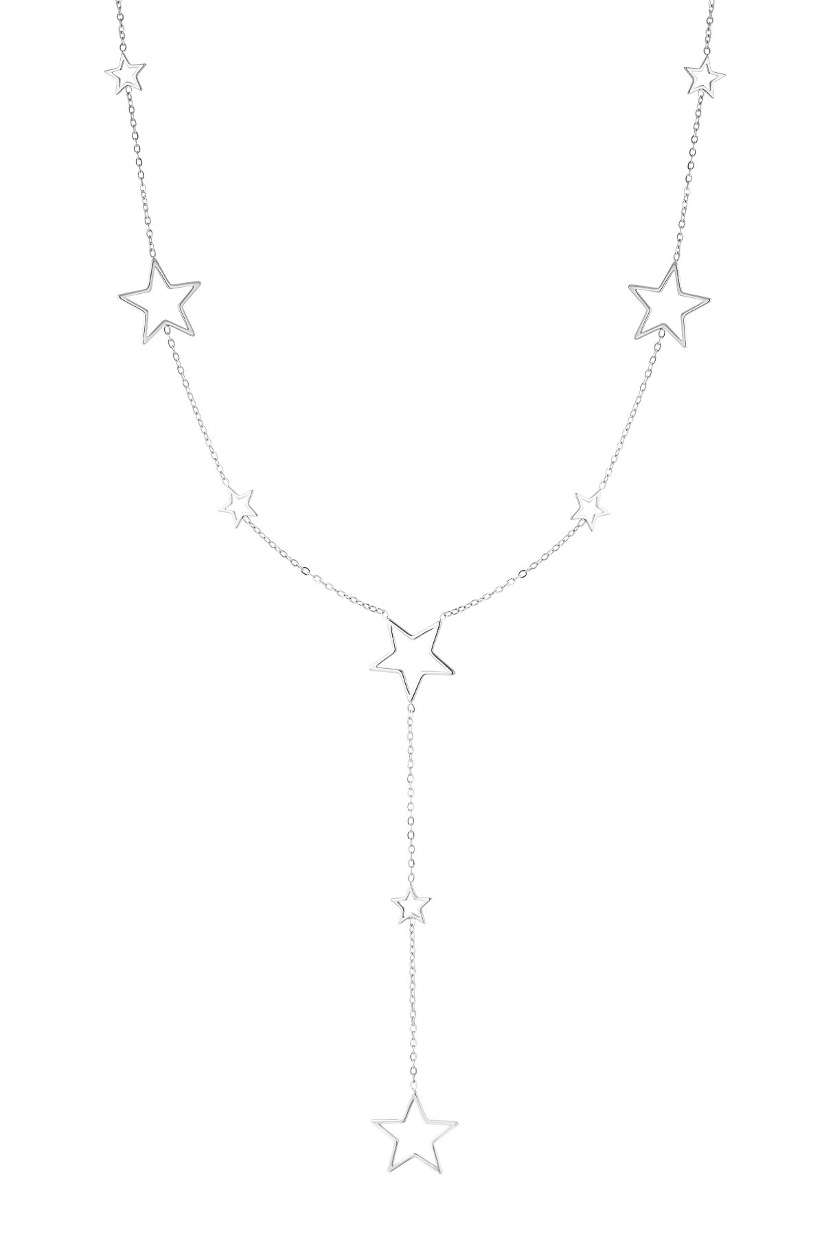 long necklace with different star charms - Silver color h5 