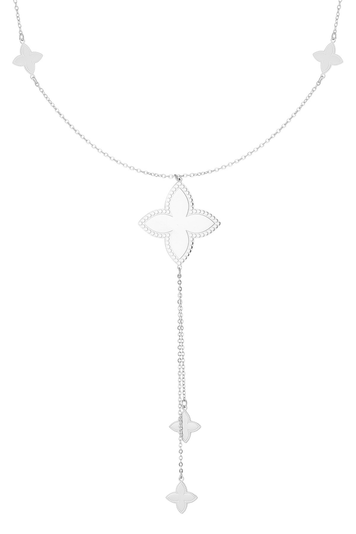 Long necklace with various clover charms - Silver color h5 