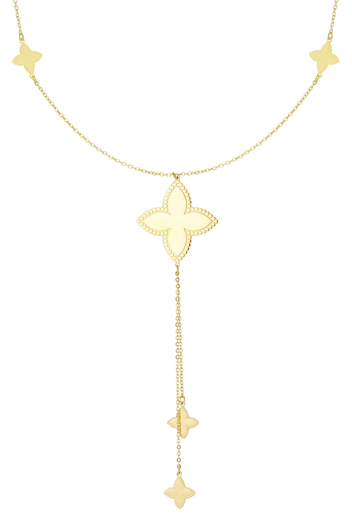 Long necklace with various clover charms - Gold color h5 