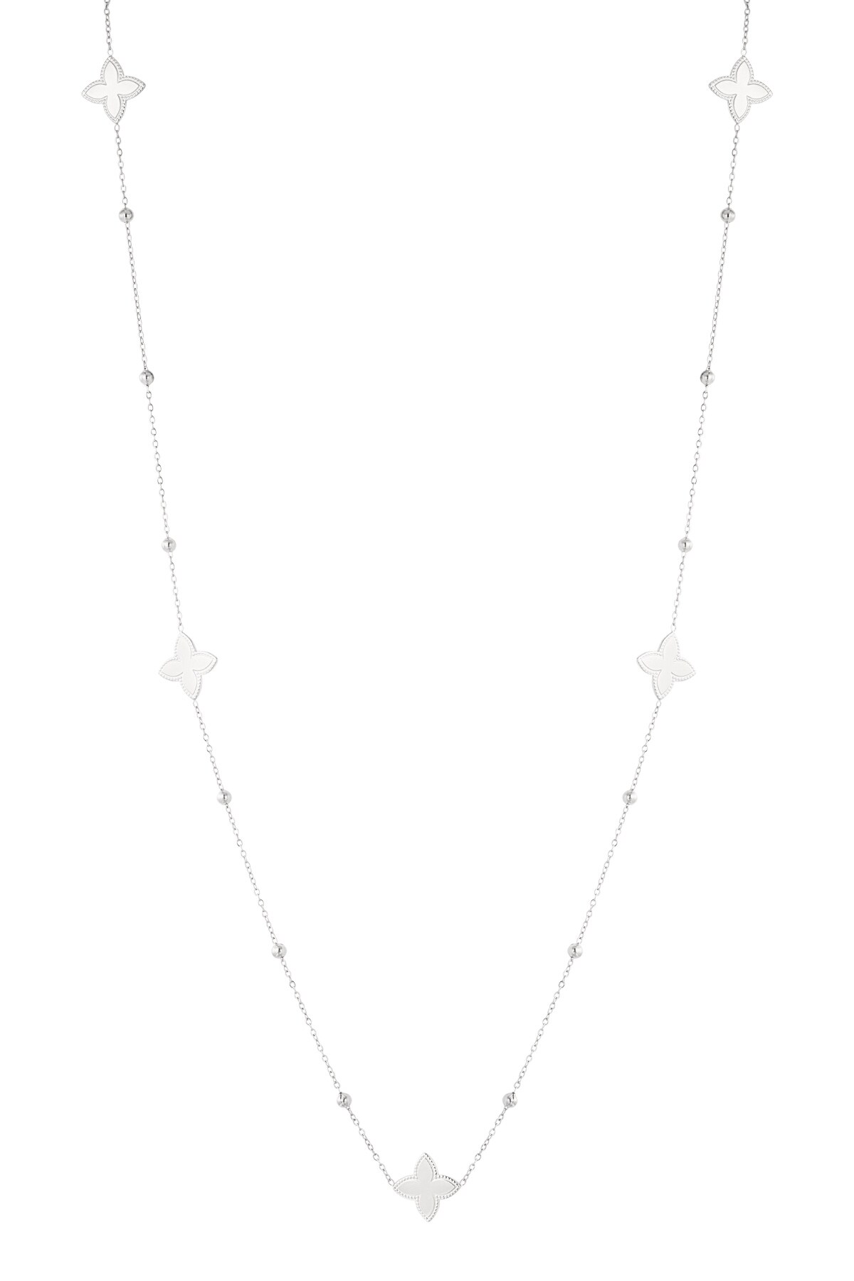 Long necklace with five flowers - Silver color h5 