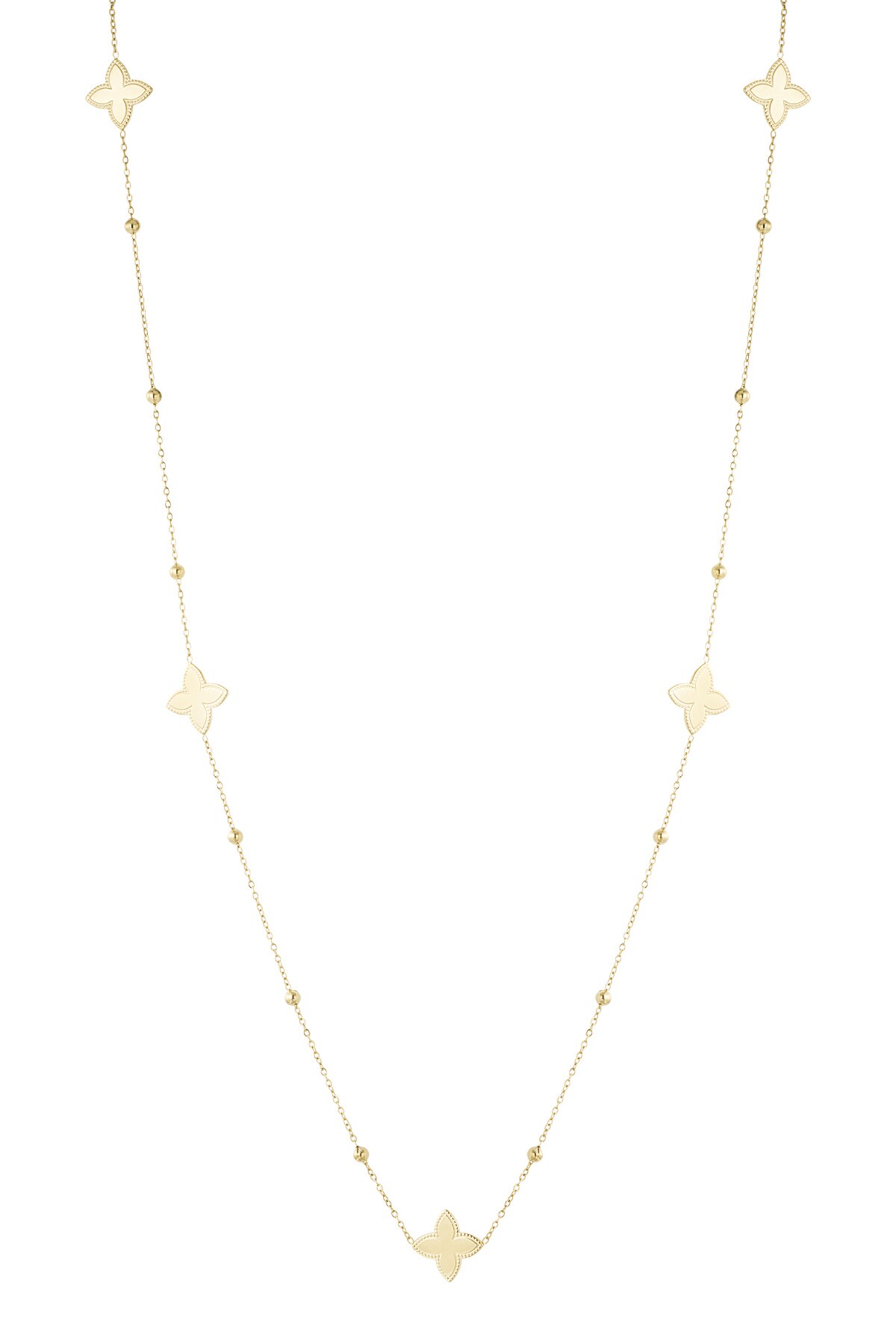 Long necklace with five flowers - Gold color h5 