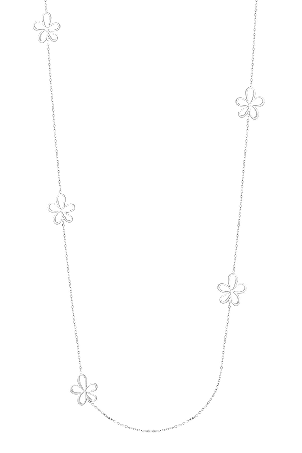 Long necklace with flower charms - Silver color 