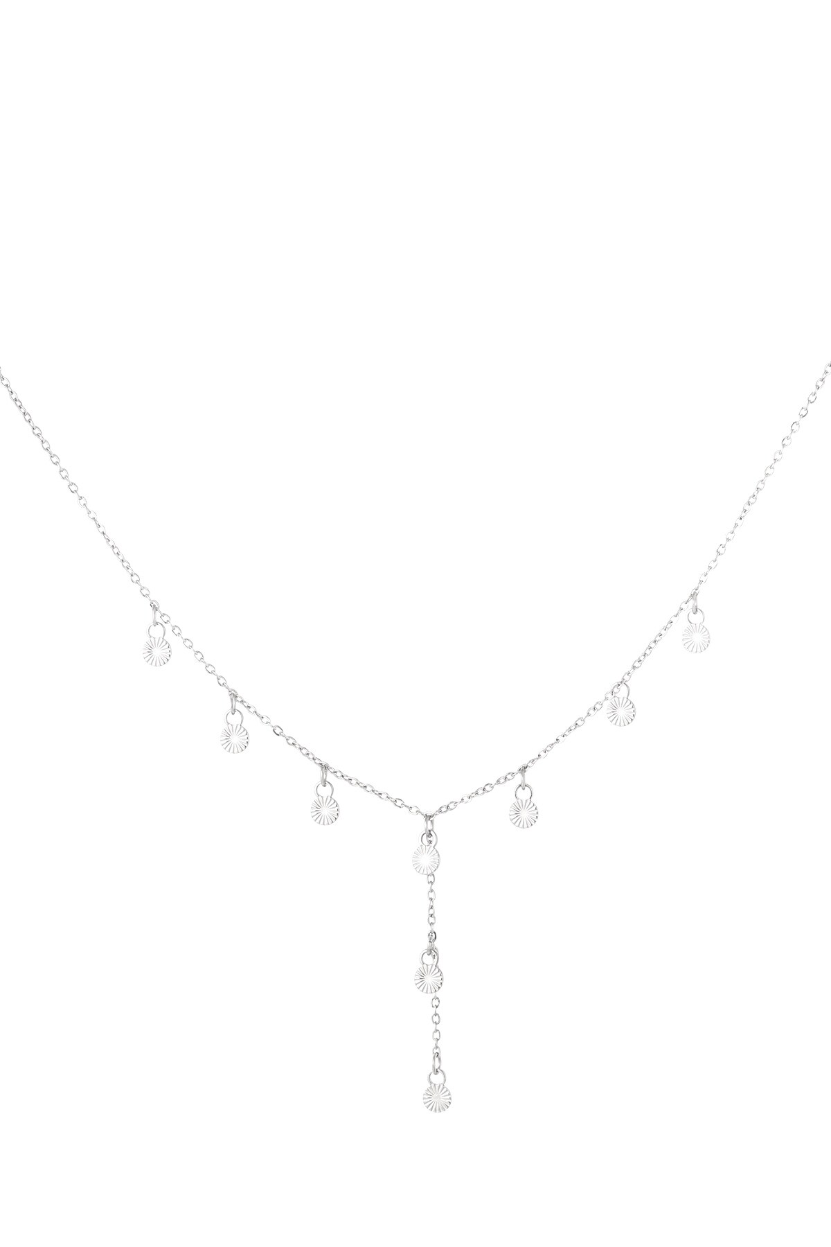 Long necklace with round charms - Silver color h5 